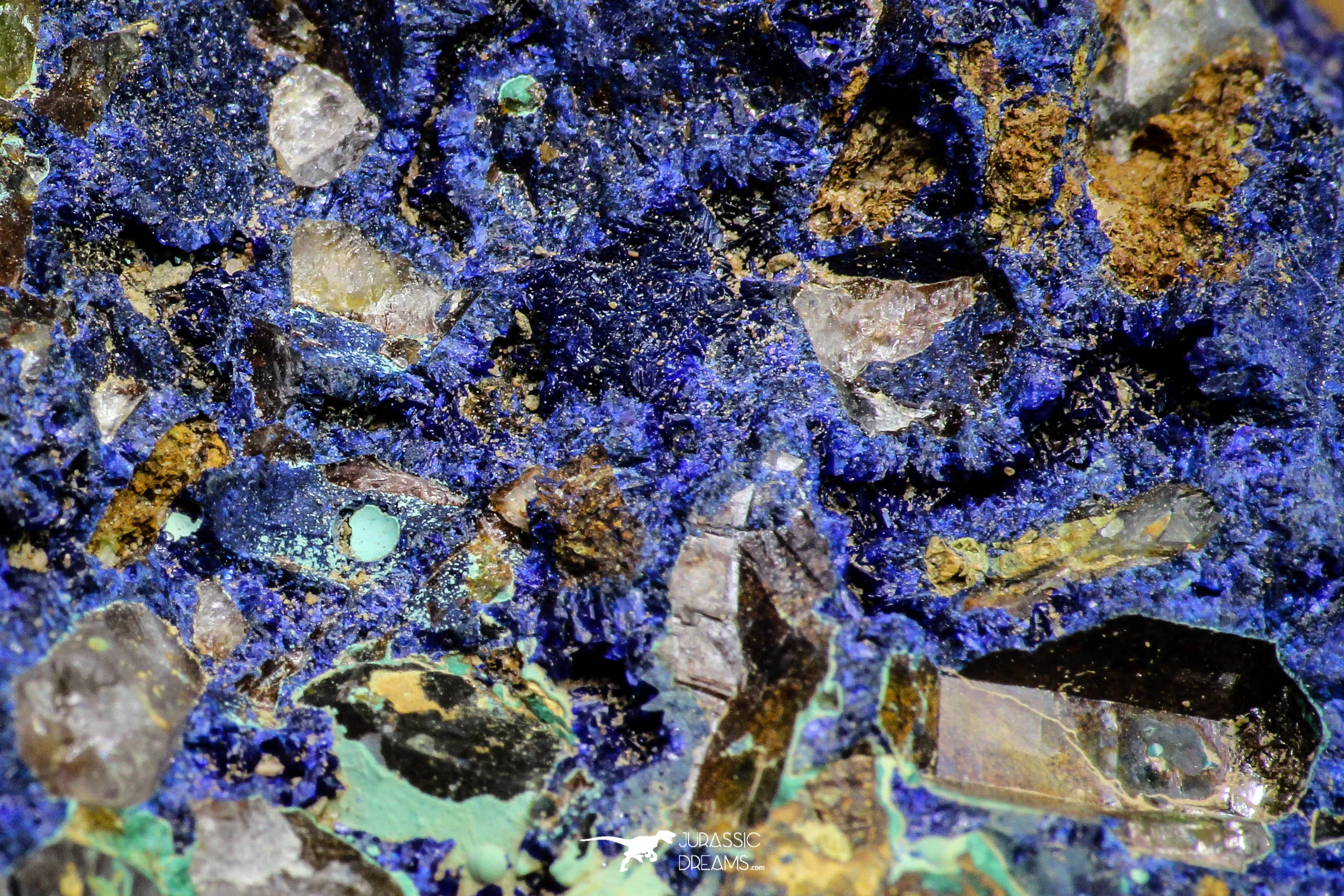 21196 - Beautiful Azurite Cristals   Malachite Cristals   Pyrite Crystals in Quartz Matrix - Alnif (South Morocco)
