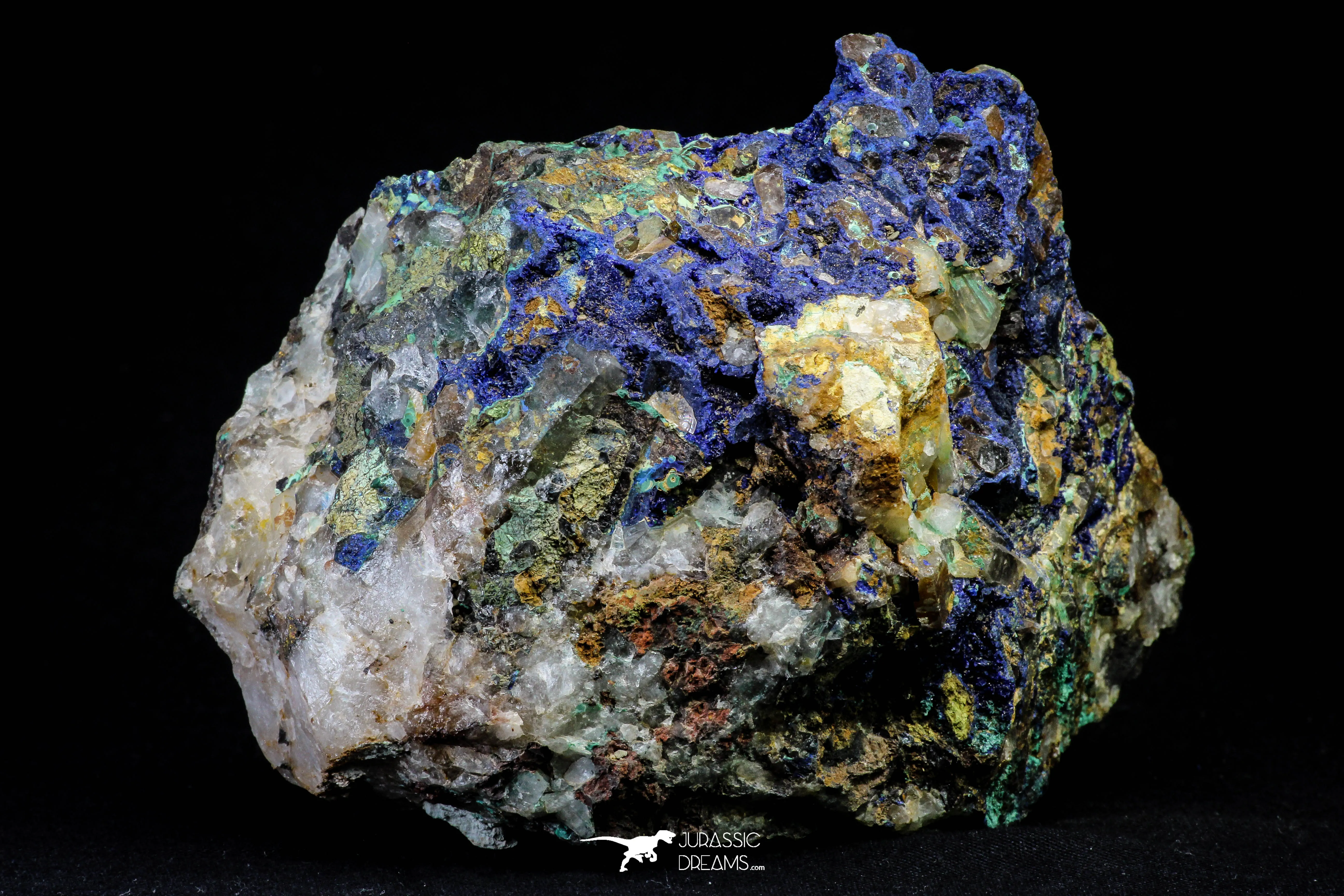 21196 - Beautiful Azurite Cristals   Malachite Cristals   Pyrite Crystals in Quartz Matrix - Alnif (South Morocco)