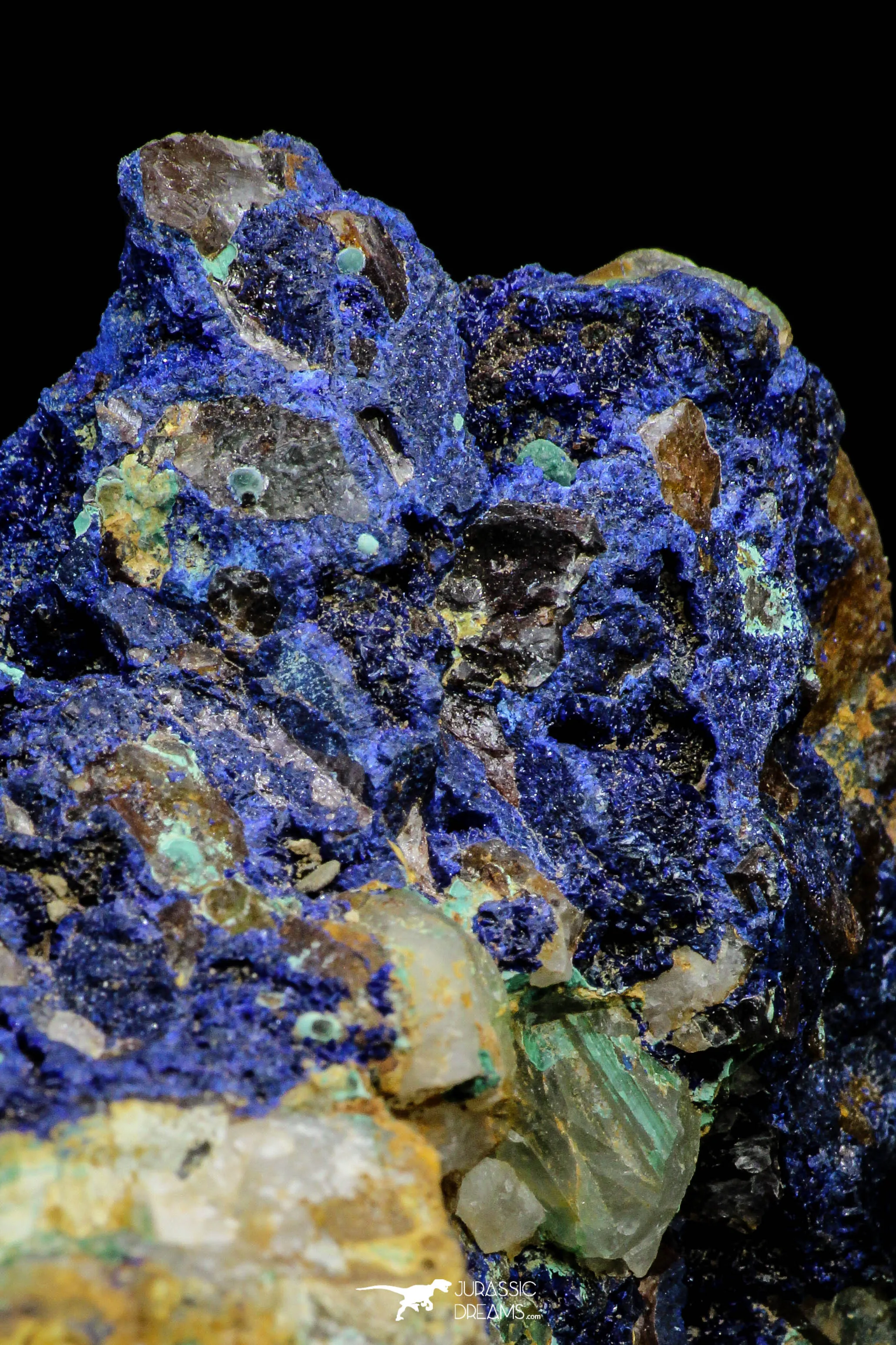 21196 - Beautiful Azurite Cristals   Malachite Cristals   Pyrite Crystals in Quartz Matrix - Alnif (South Morocco)