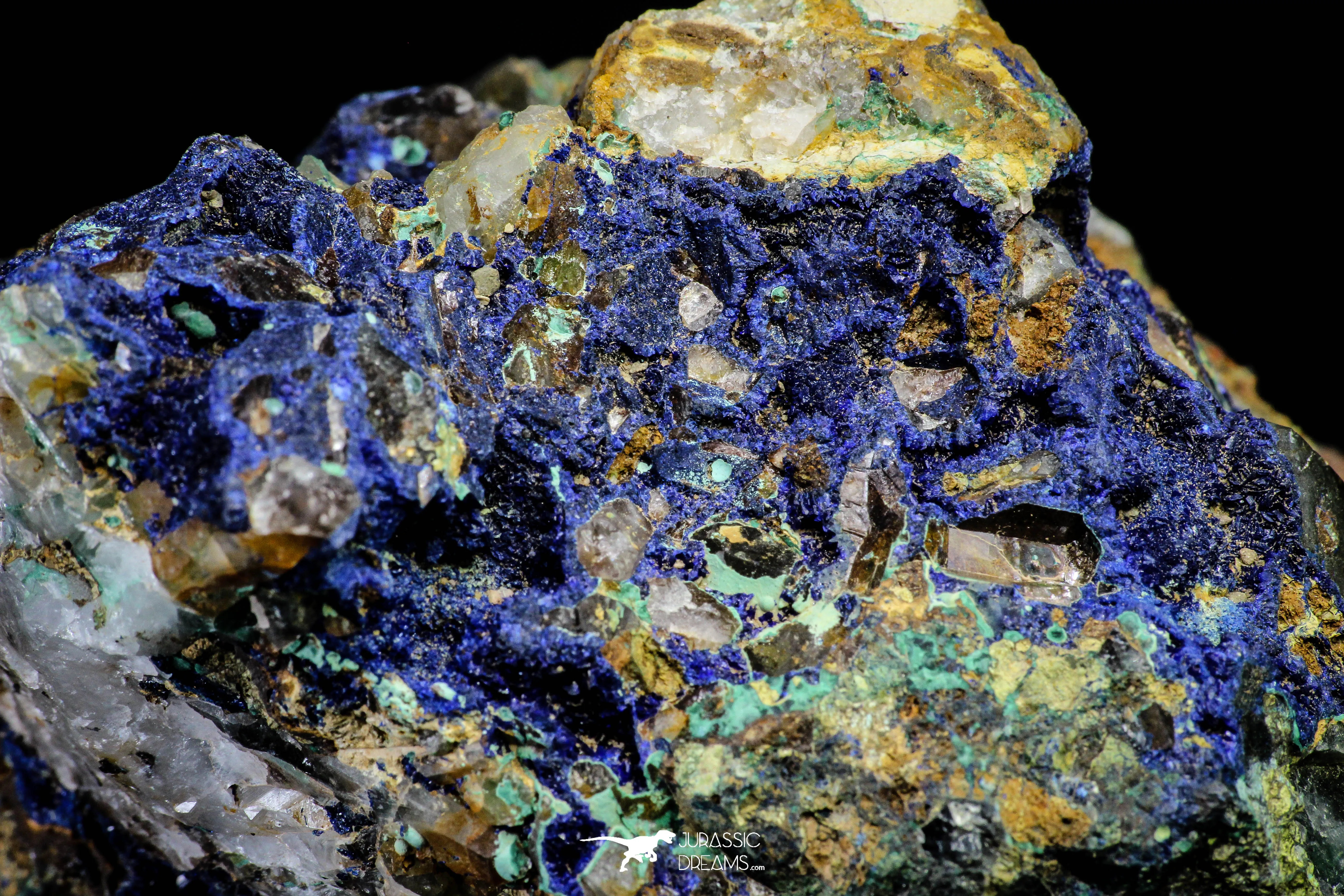 21196 - Beautiful Azurite Cristals   Malachite Cristals   Pyrite Crystals in Quartz Matrix - Alnif (South Morocco)