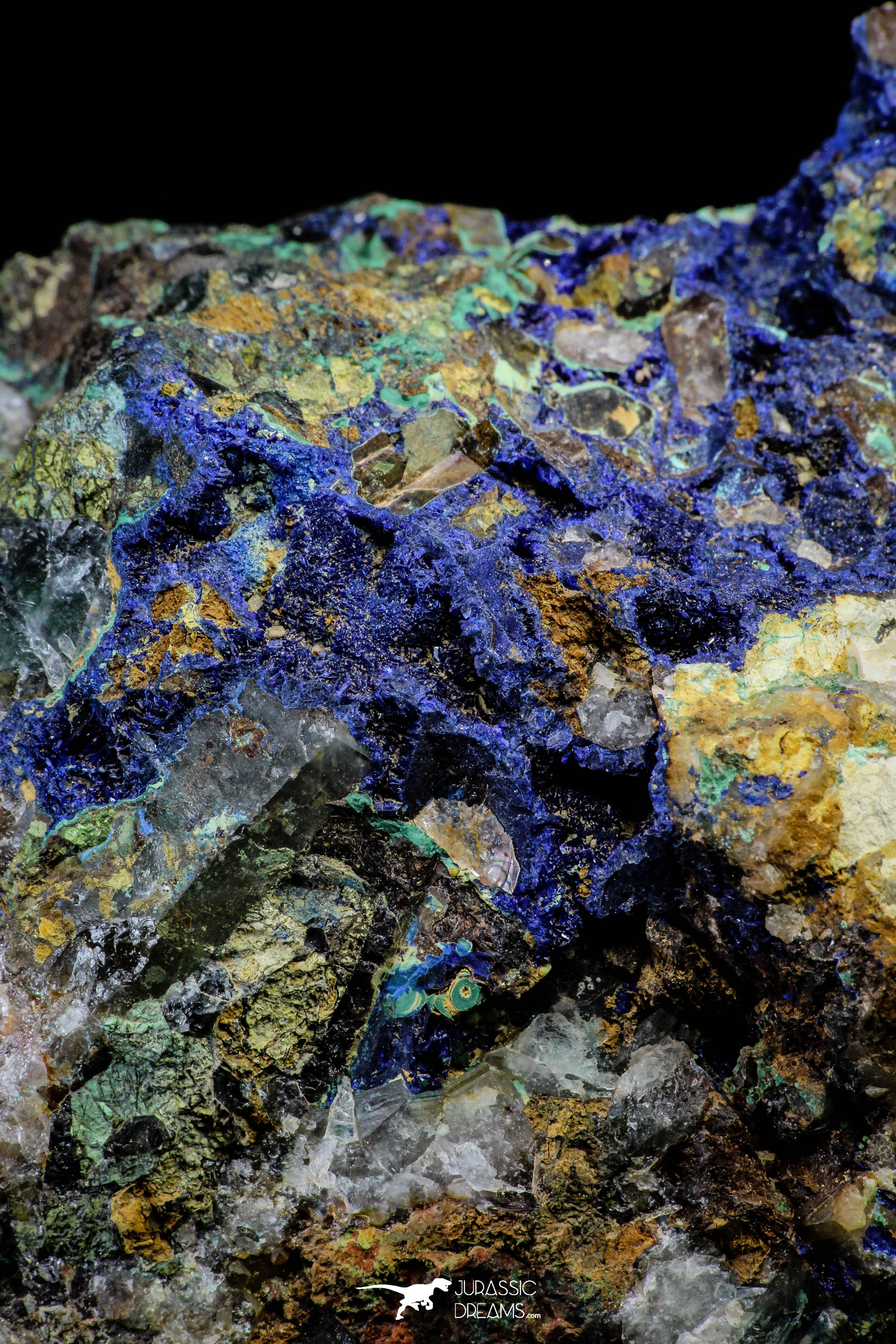 21196 - Beautiful Azurite Cristals   Malachite Cristals   Pyrite Crystals in Quartz Matrix - Alnif (South Morocco)