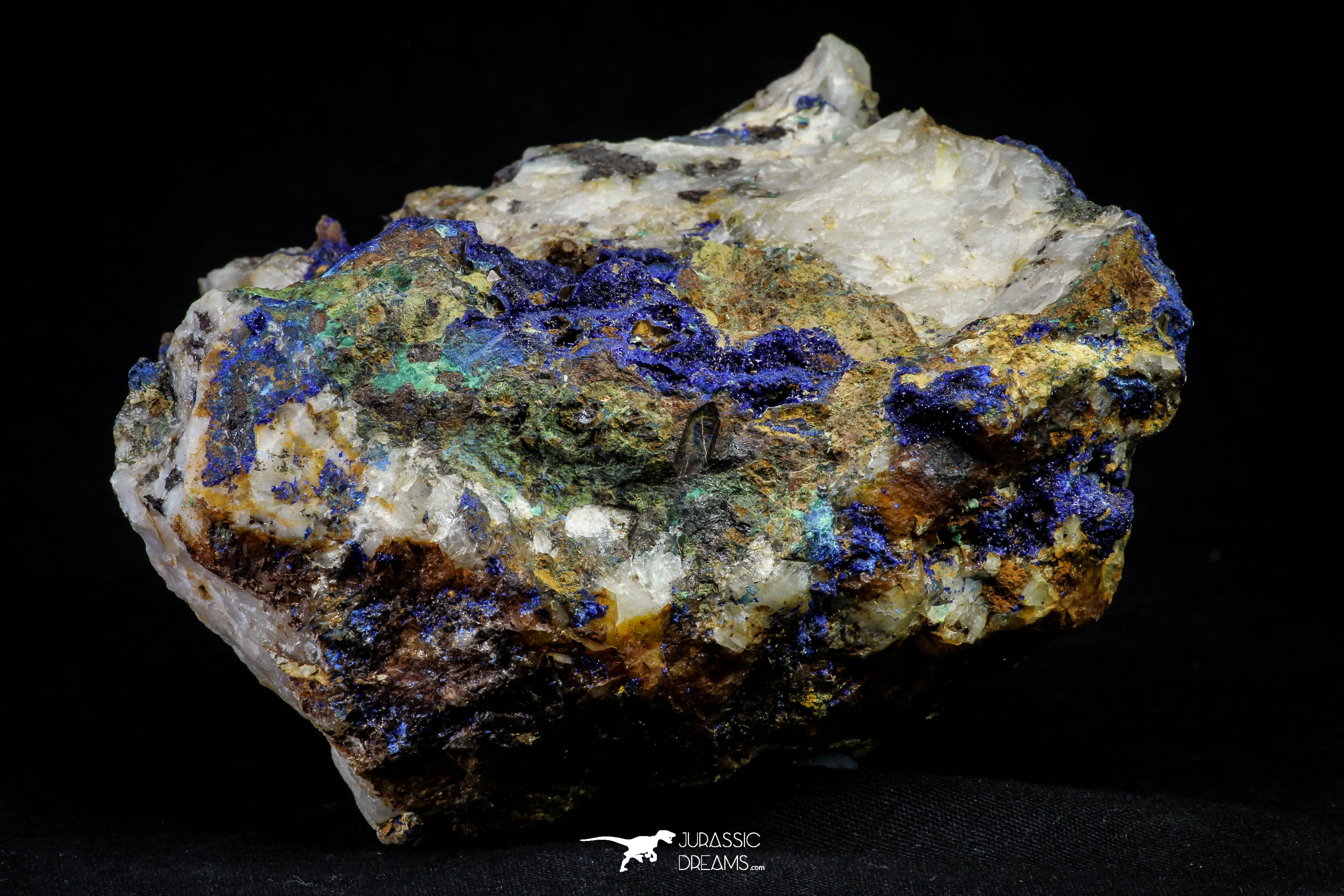 21197 - Beautiful Azurite Cristals   Malachite Cristals   Pyrite Crystals in Quartz Matrix - Alnif (South Morocco)