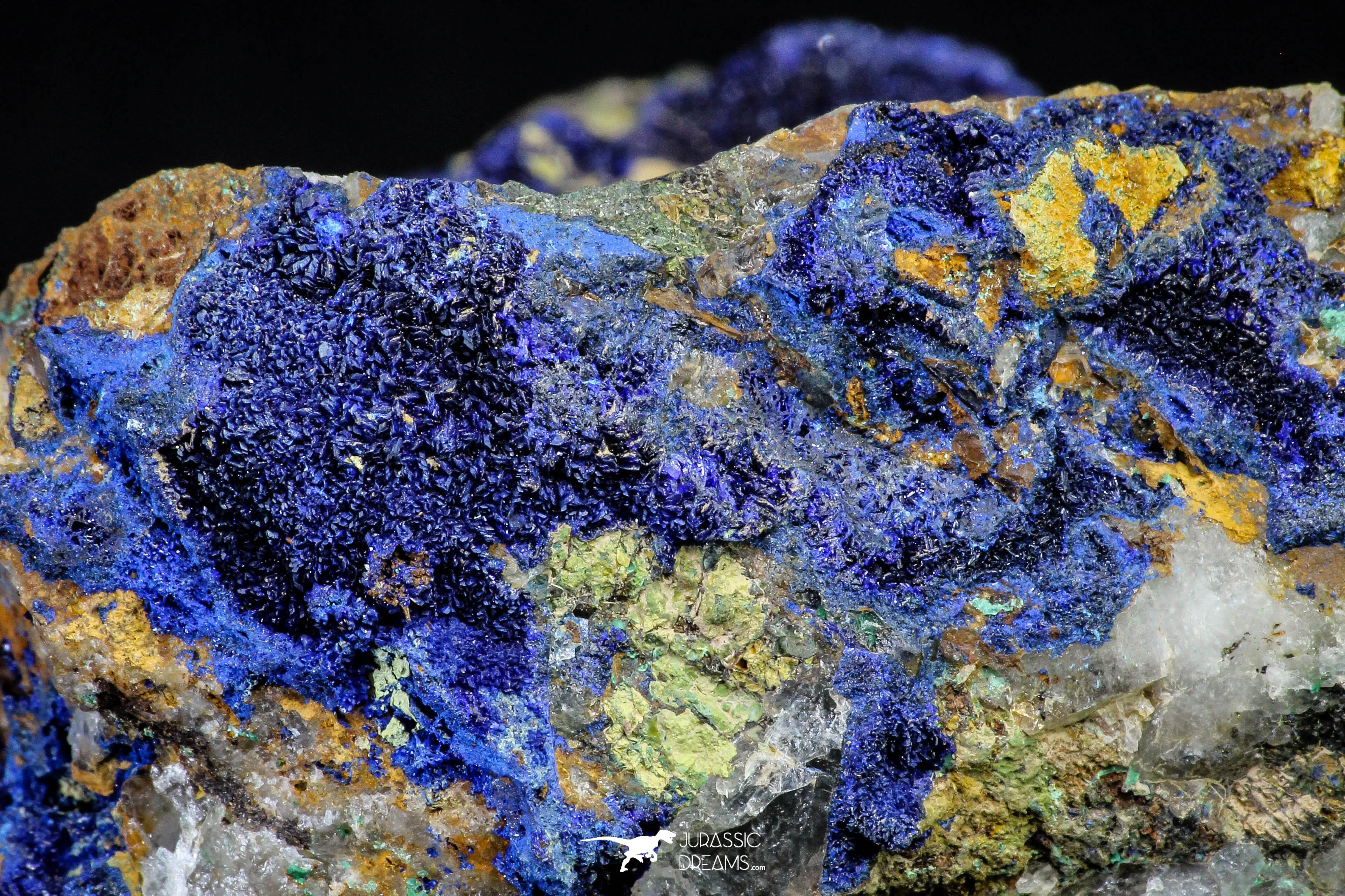 21197 - Beautiful Azurite Cristals   Malachite Cristals   Pyrite Crystals in Quartz Matrix - Alnif (South Morocco)