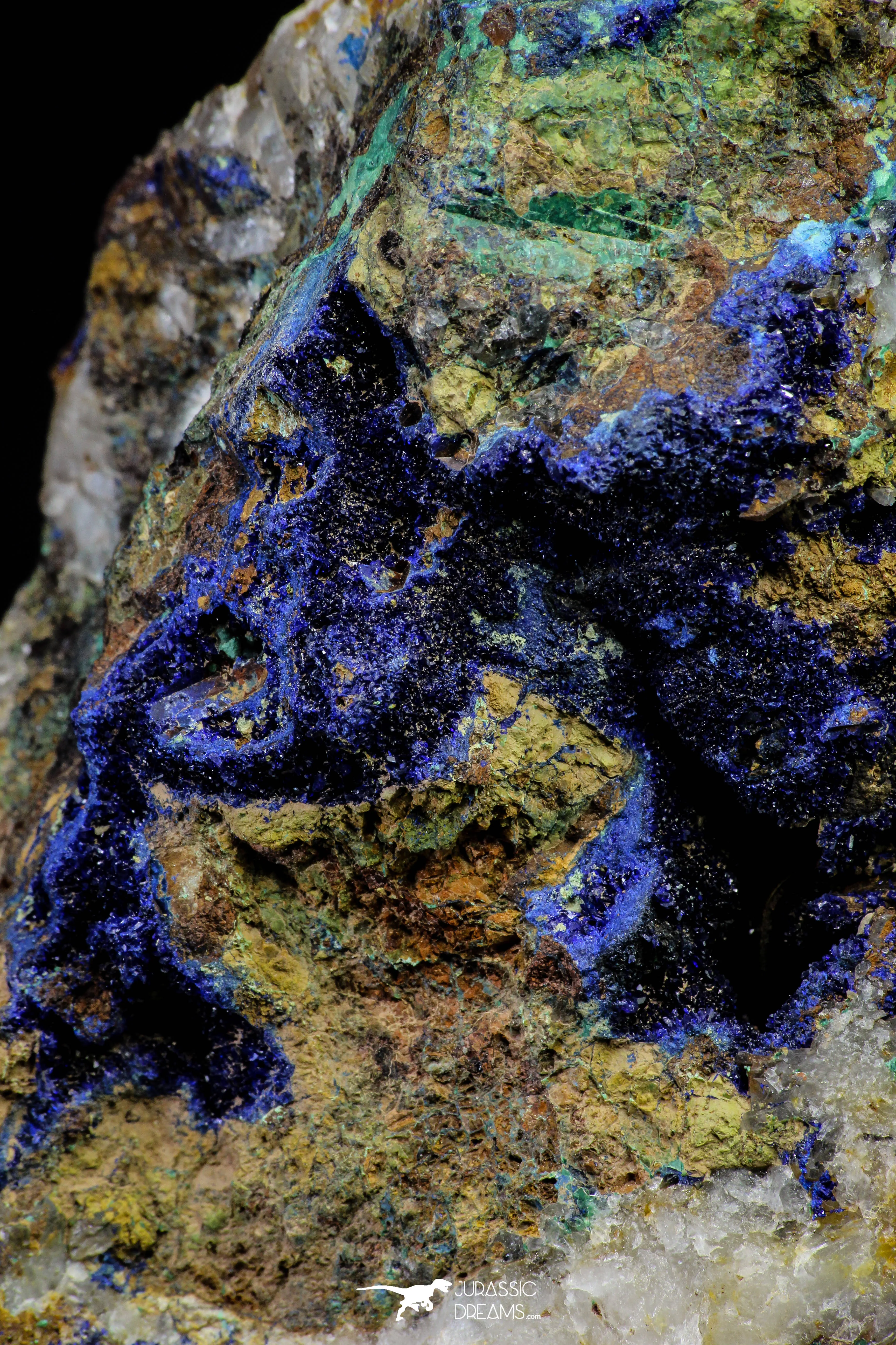 21197 - Beautiful Azurite Cristals   Malachite Cristals   Pyrite Crystals in Quartz Matrix - Alnif (South Morocco)