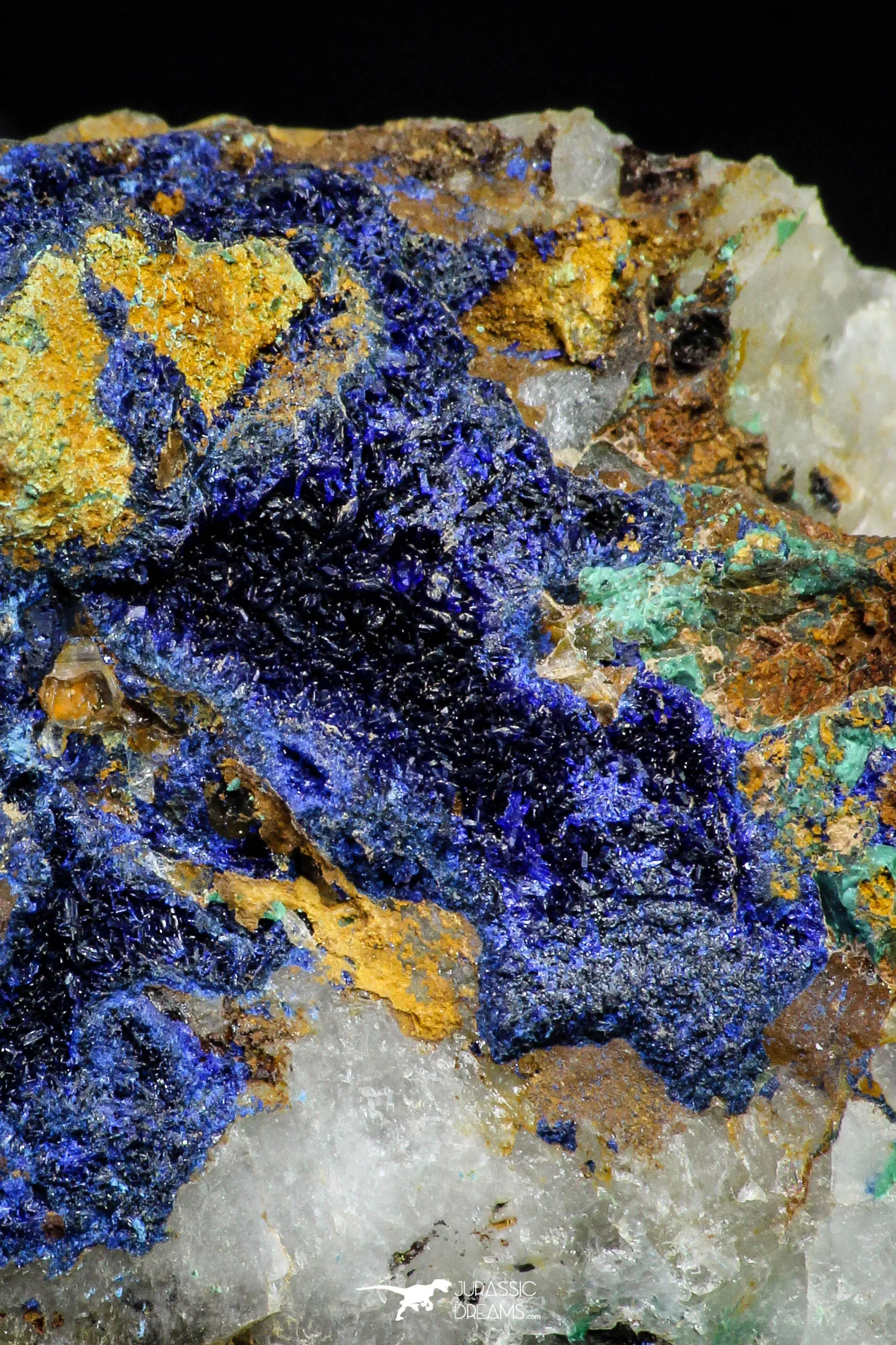 21197 - Beautiful Azurite Cristals   Malachite Cristals   Pyrite Crystals in Quartz Matrix - Alnif (South Morocco)