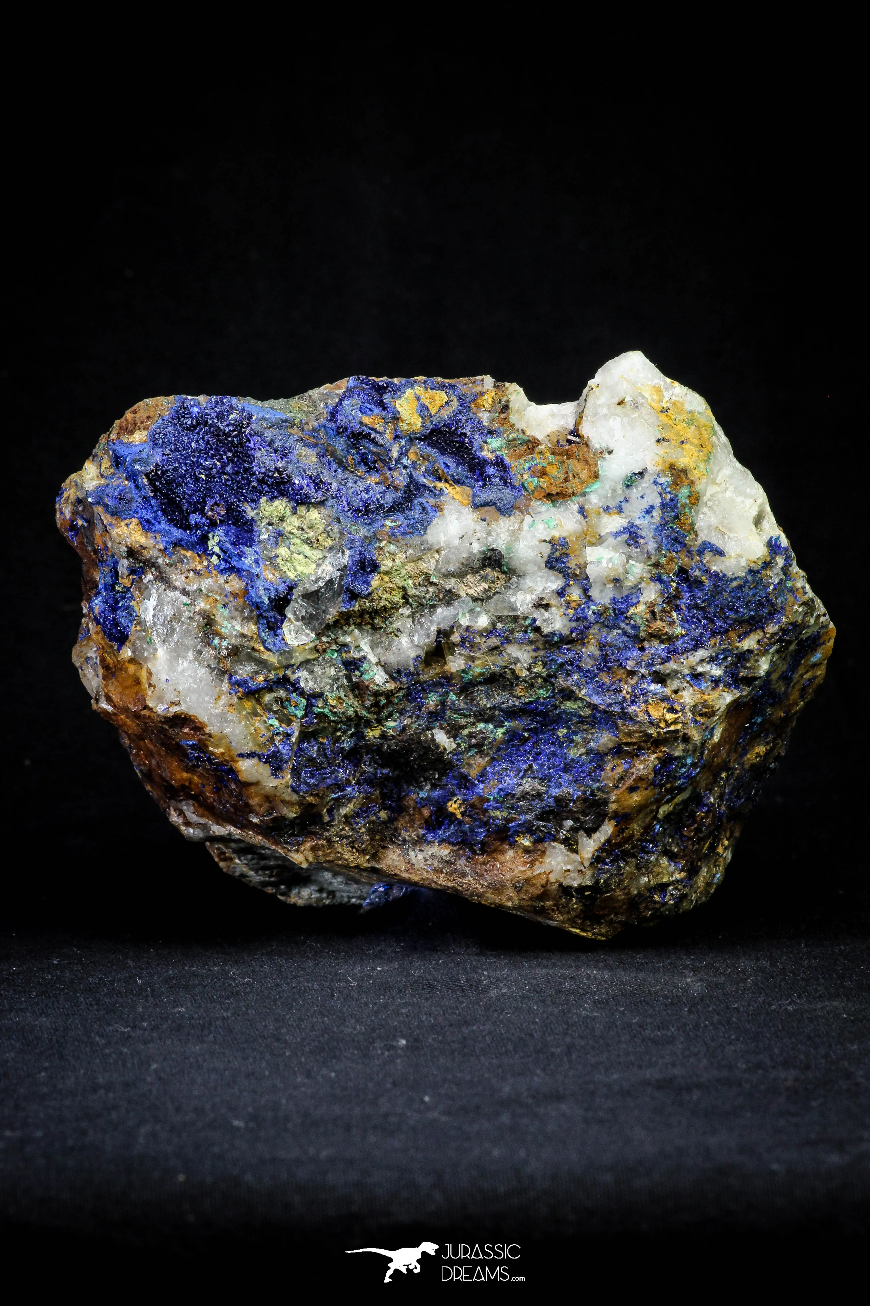 21197 - Beautiful Azurite Cristals   Malachite Cristals   Pyrite Crystals in Quartz Matrix - Alnif (South Morocco)