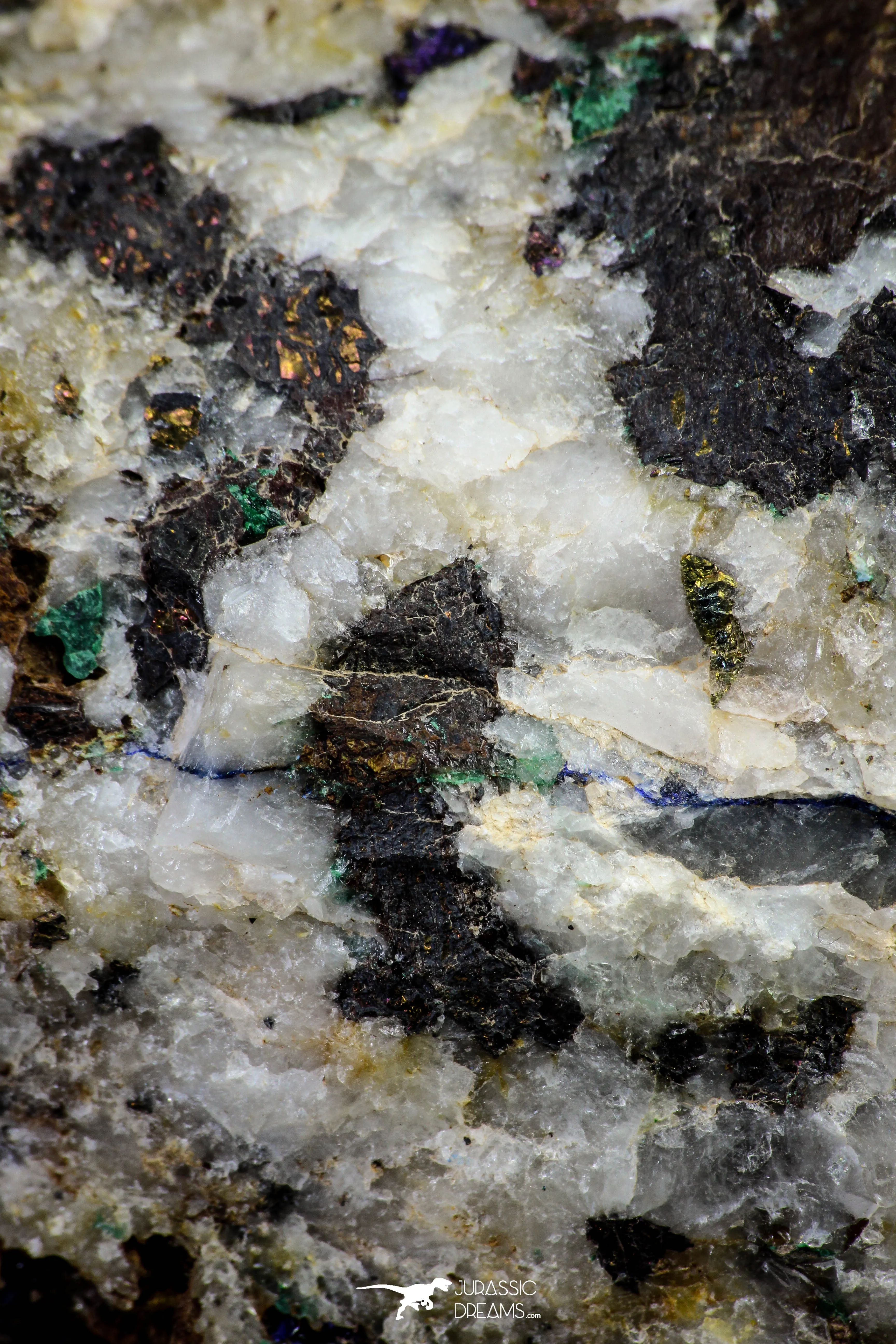 21197 - Beautiful Azurite Cristals   Malachite Cristals   Pyrite Crystals in Quartz Matrix - Alnif (South Morocco)