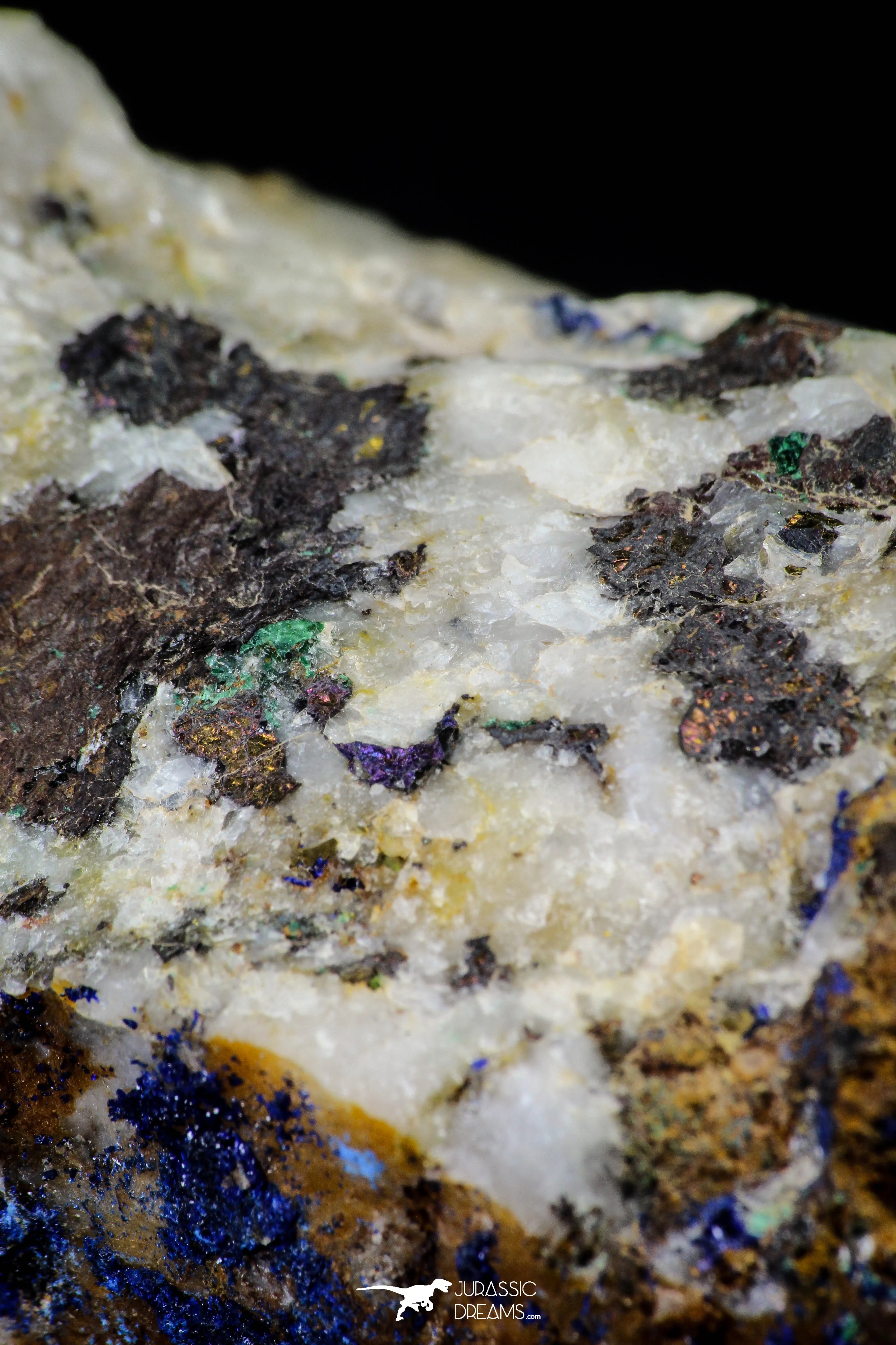 21197 - Beautiful Azurite Cristals   Malachite Cristals   Pyrite Crystals in Quartz Matrix - Alnif (South Morocco)