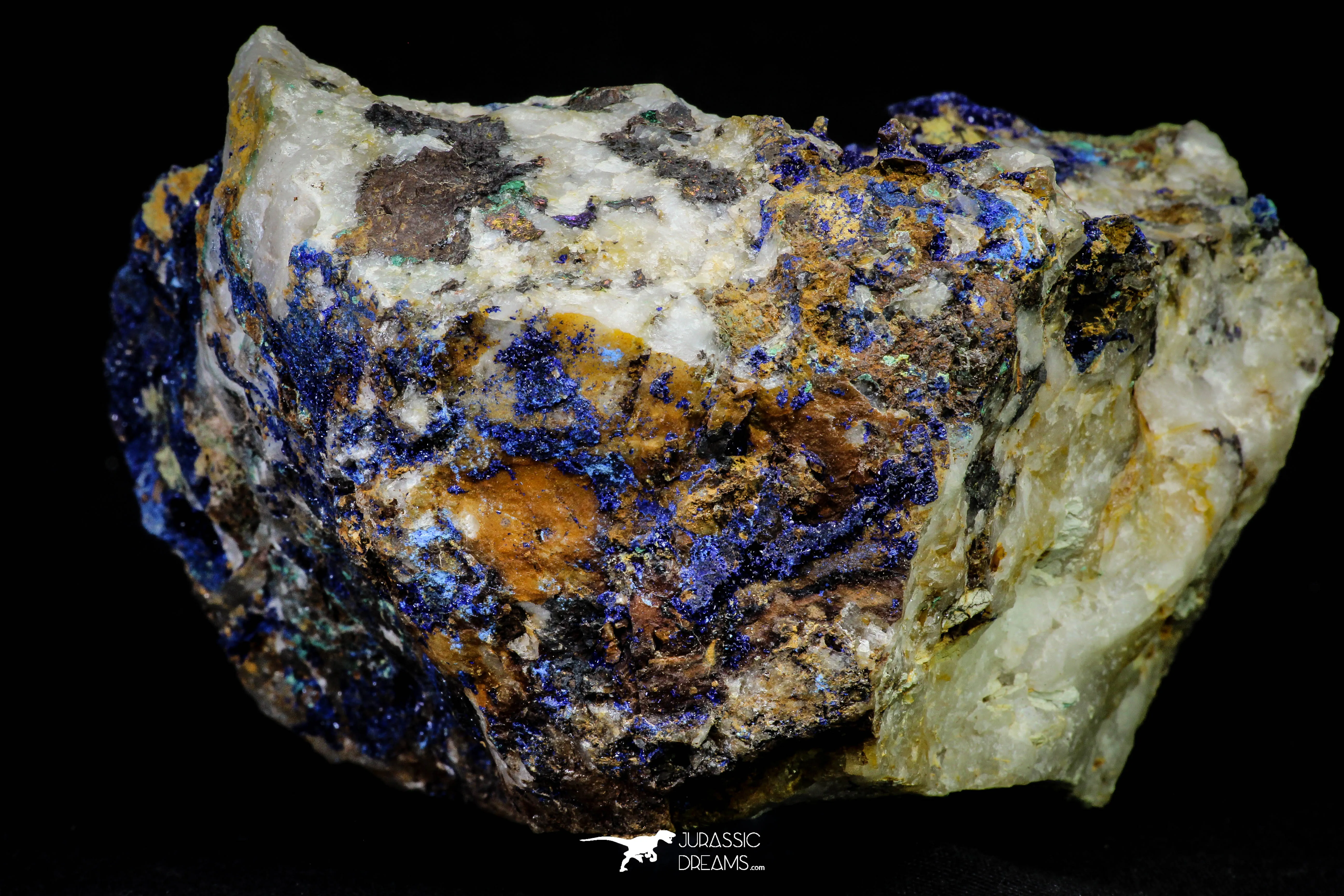 21197 - Beautiful Azurite Cristals   Malachite Cristals   Pyrite Crystals in Quartz Matrix - Alnif (South Morocco)