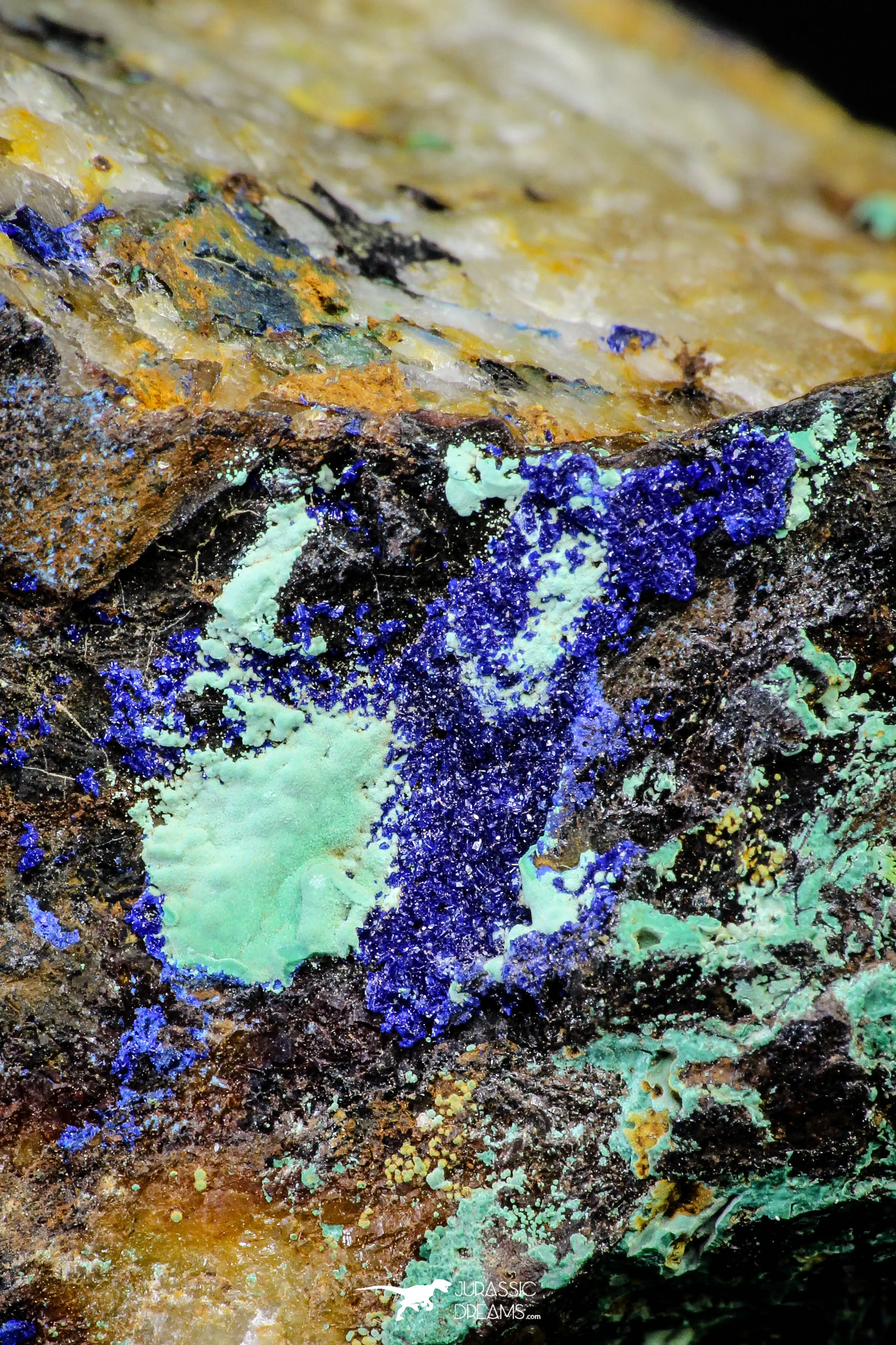 21198 - Beautiful Azurite Cristals   Malachite Cristals in Quartz Matrix - Alnif (South Morocco)