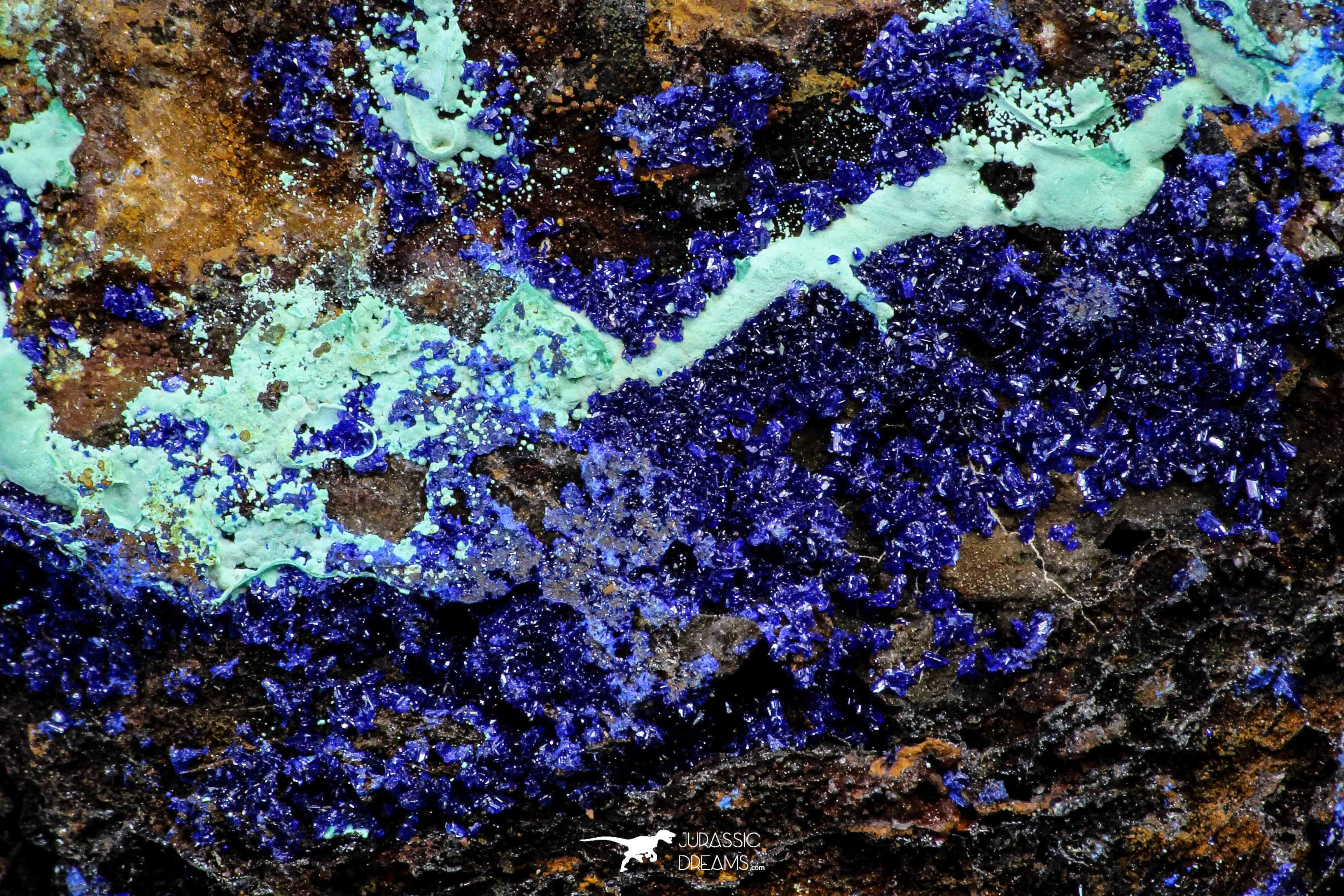 21198 - Beautiful Azurite Cristals   Malachite Cristals in Quartz Matrix - Alnif (South Morocco)