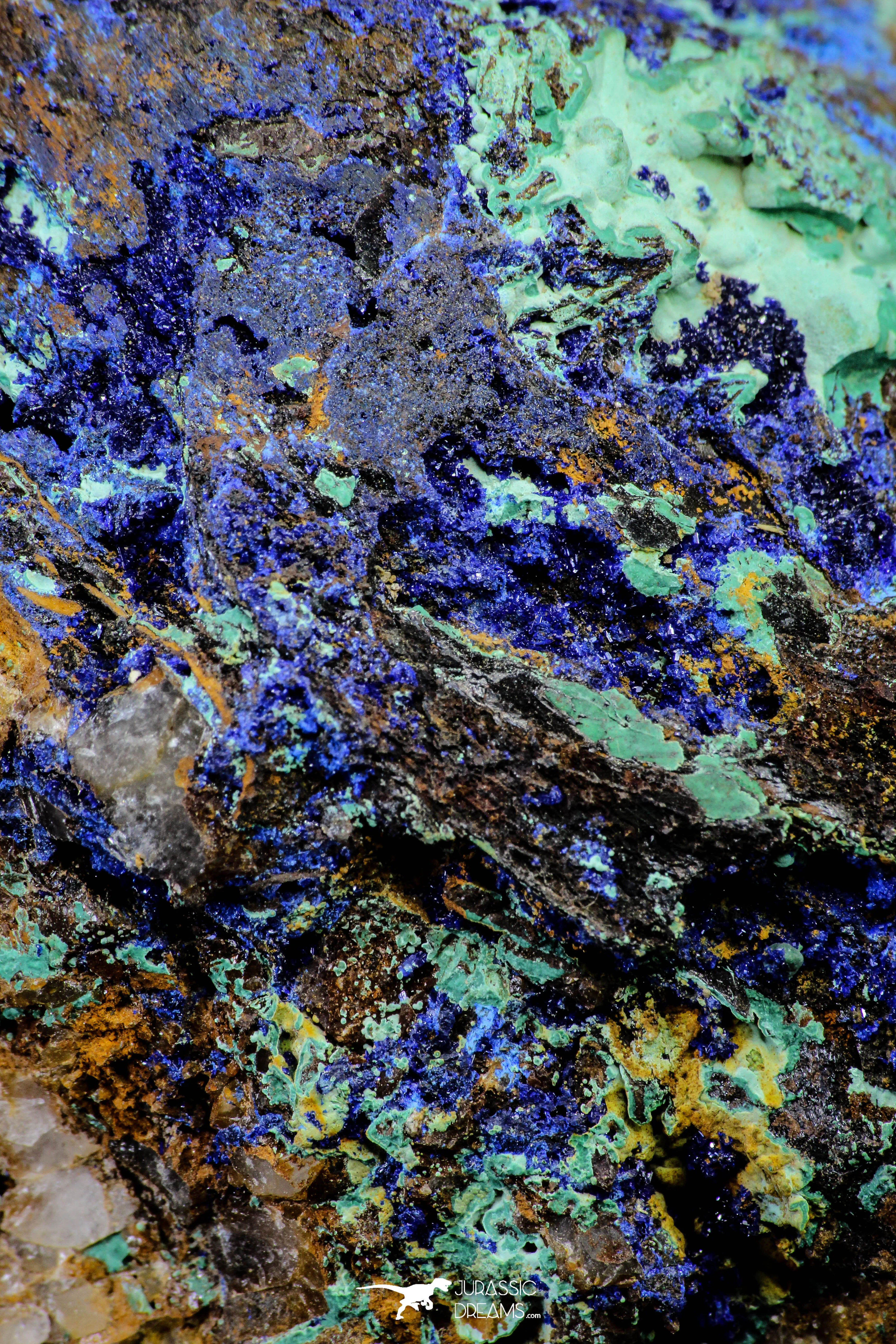 21198 - Beautiful Azurite Cristals   Malachite Cristals in Quartz Matrix - Alnif (South Morocco)