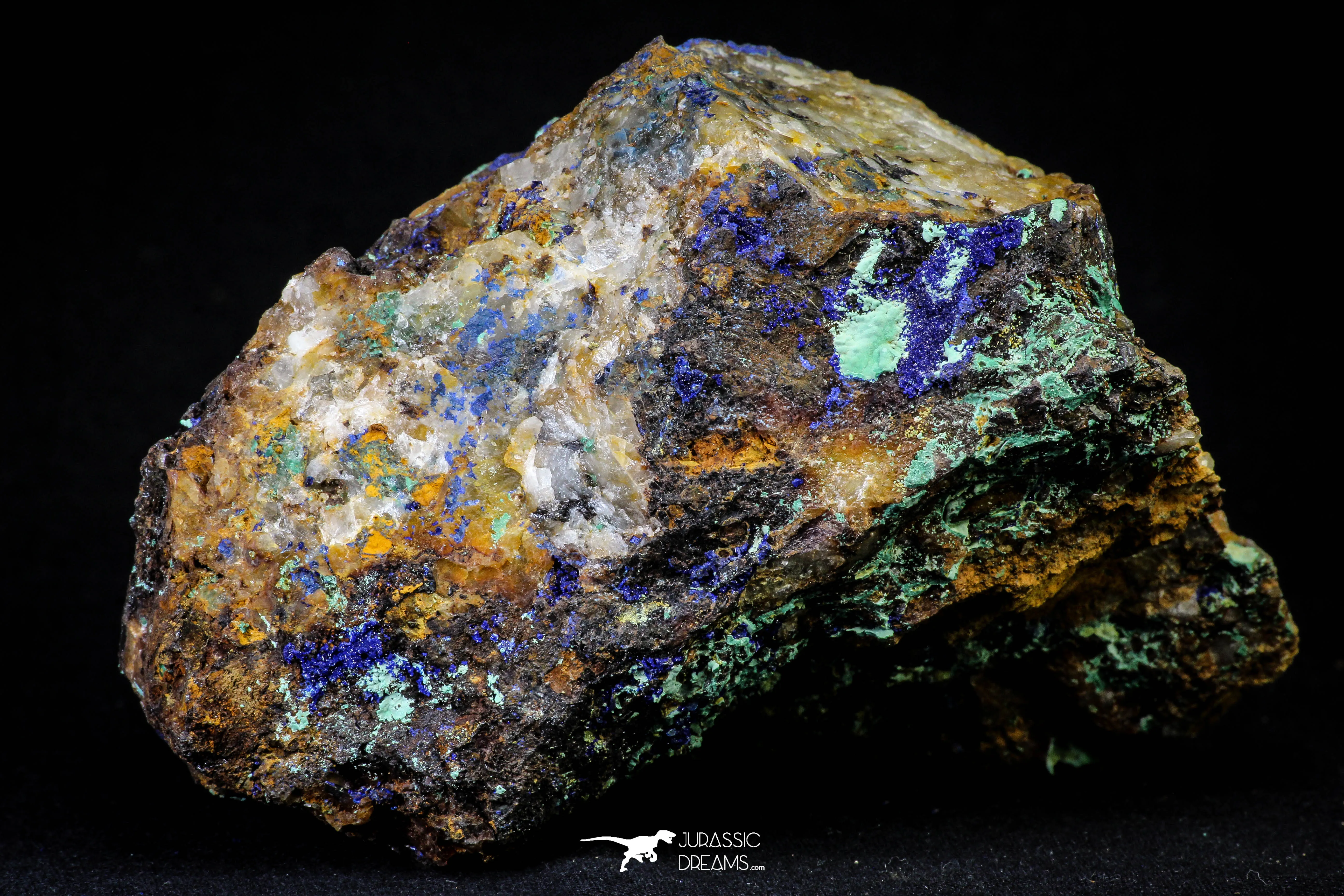 21198 - Beautiful Azurite Cristals   Malachite Cristals in Quartz Matrix - Alnif (South Morocco)