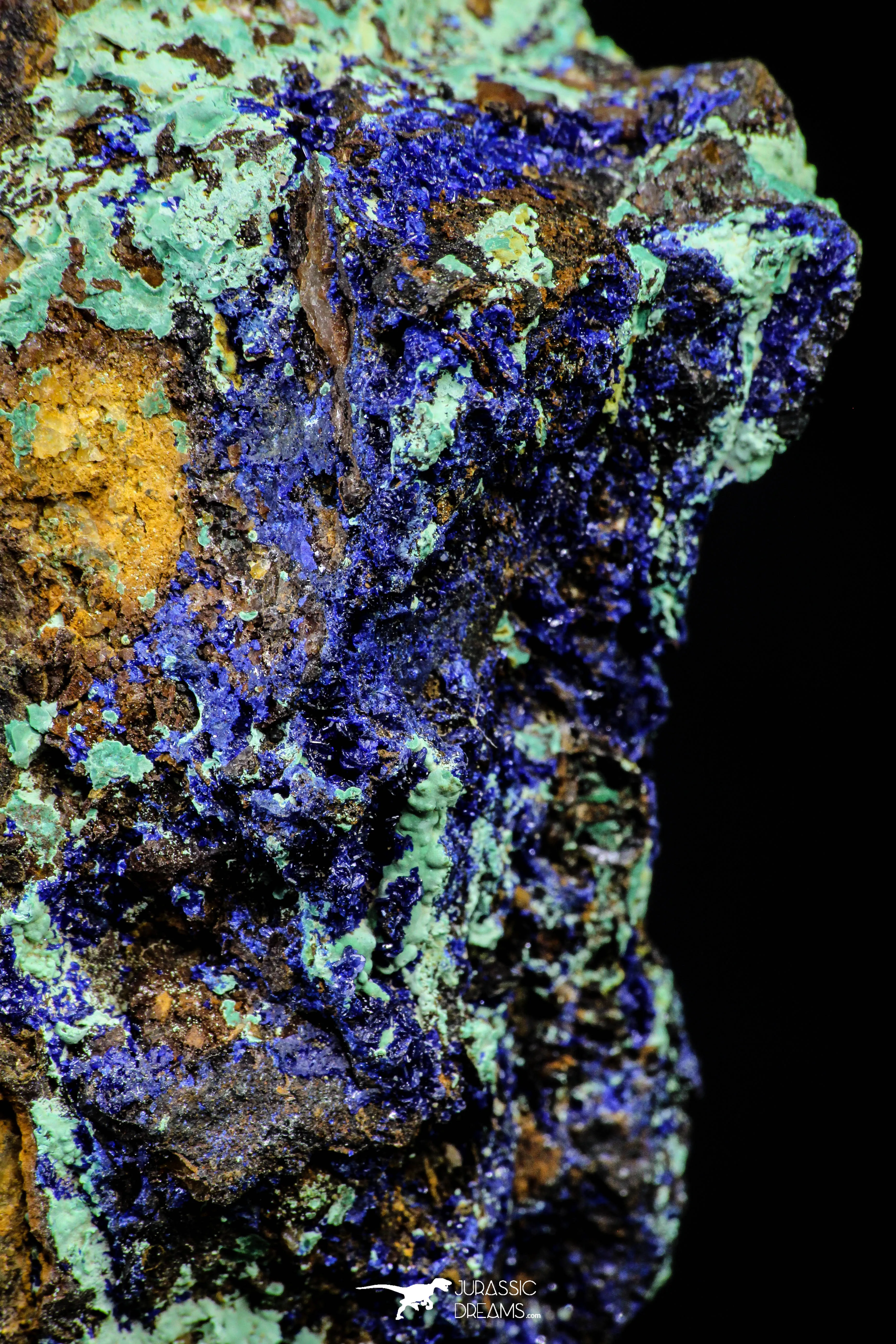 21199 - Beautiful Azurite Cristals   Malachite Cristals   Pyrite Crystals in Quartz Matrix - Alnif (South Morocco)