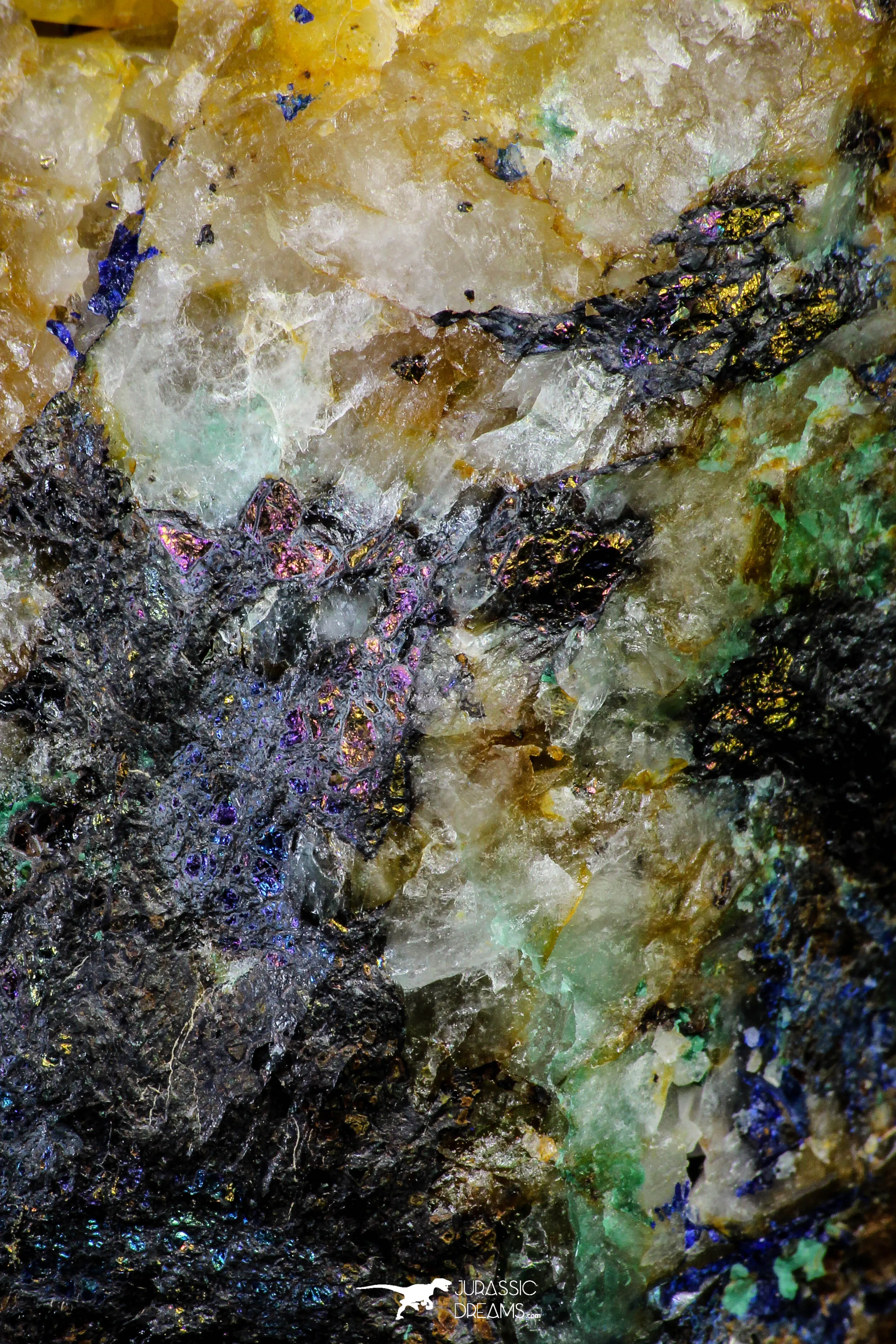 21199 - Beautiful Azurite Cristals   Malachite Cristals   Pyrite Crystals in Quartz Matrix - Alnif (South Morocco)