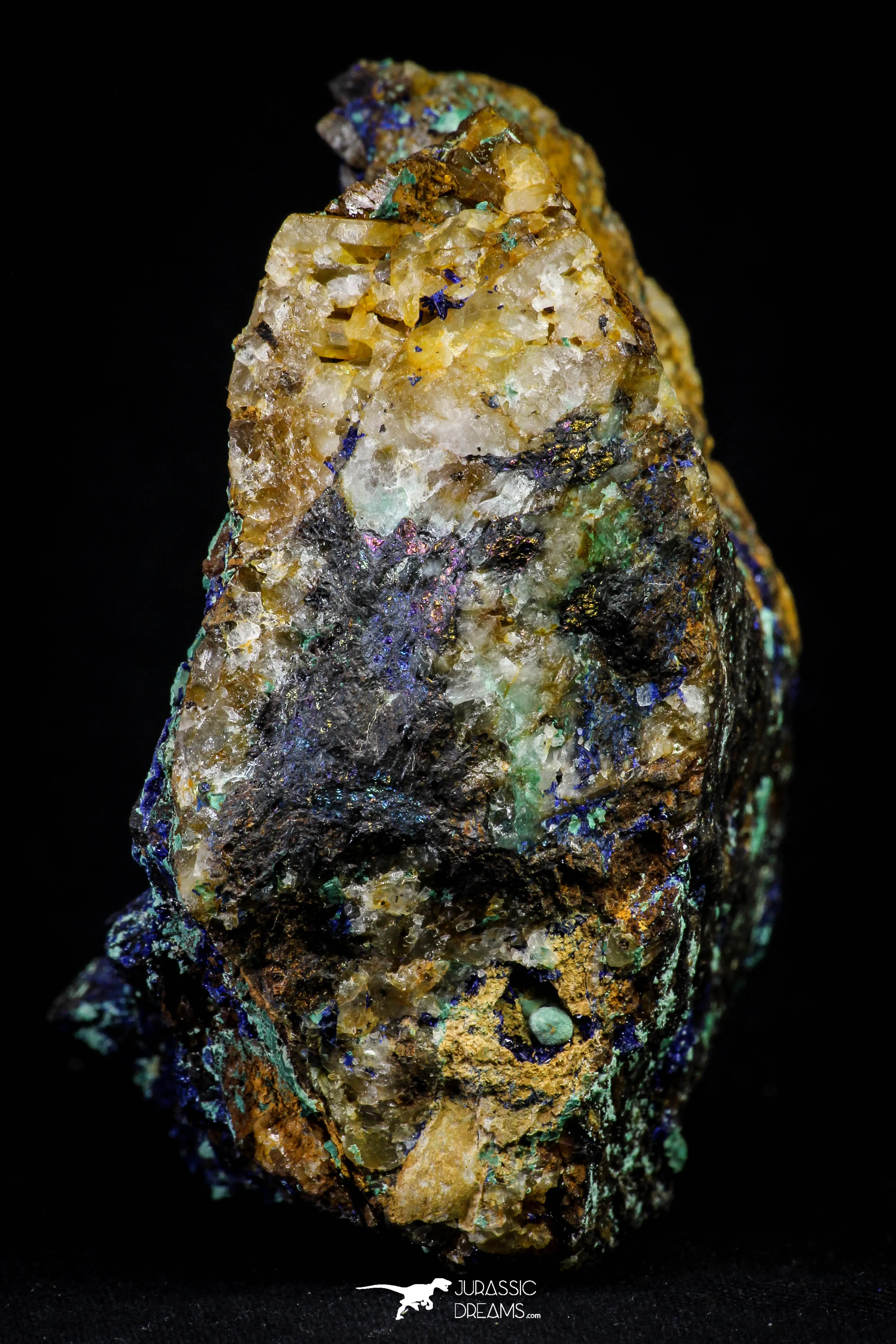 21199 - Beautiful Azurite Cristals   Malachite Cristals   Pyrite Crystals in Quartz Matrix - Alnif (South Morocco)