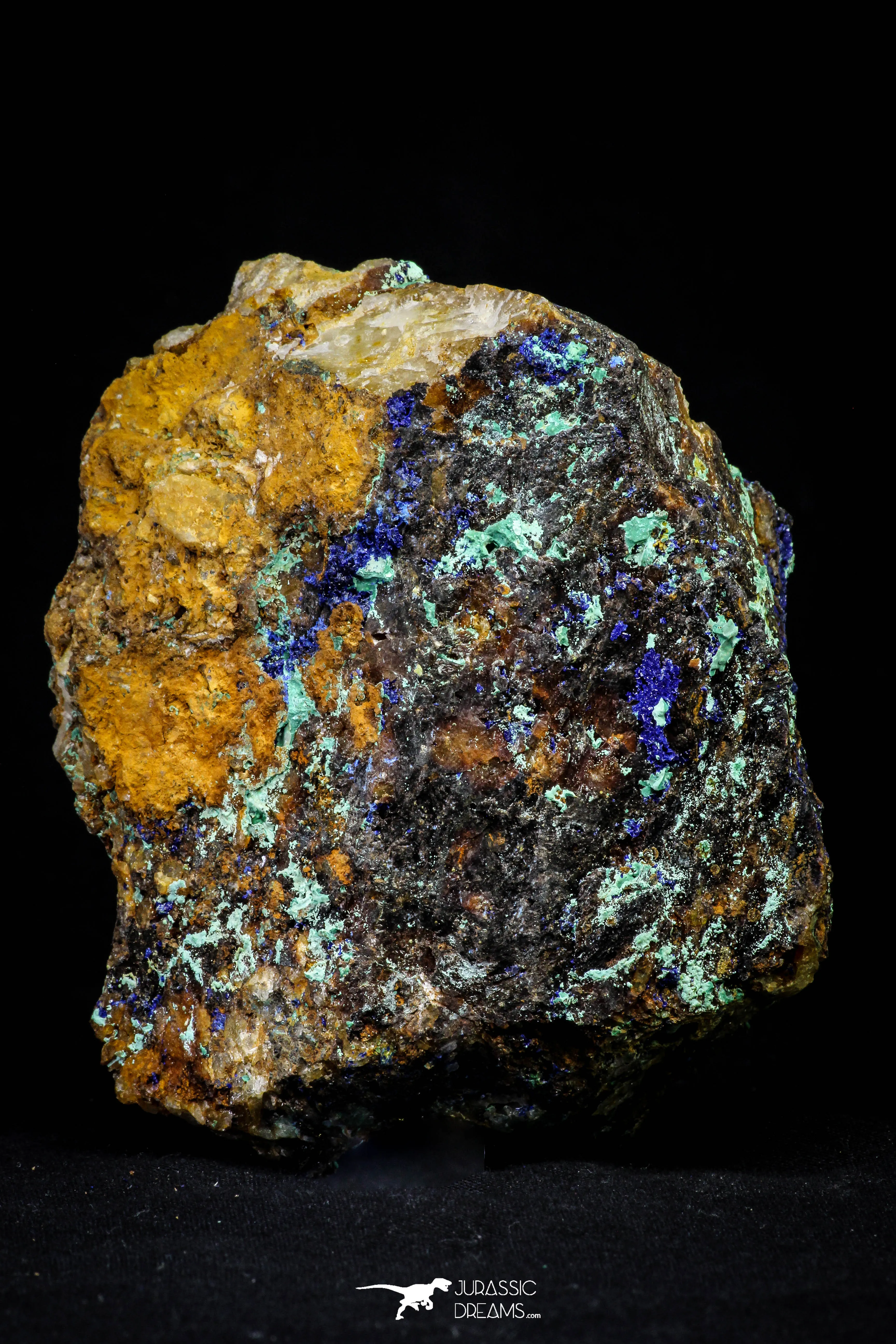 21199 - Beautiful Azurite Cristals   Malachite Cristals   Pyrite Crystals in Quartz Matrix - Alnif (South Morocco)