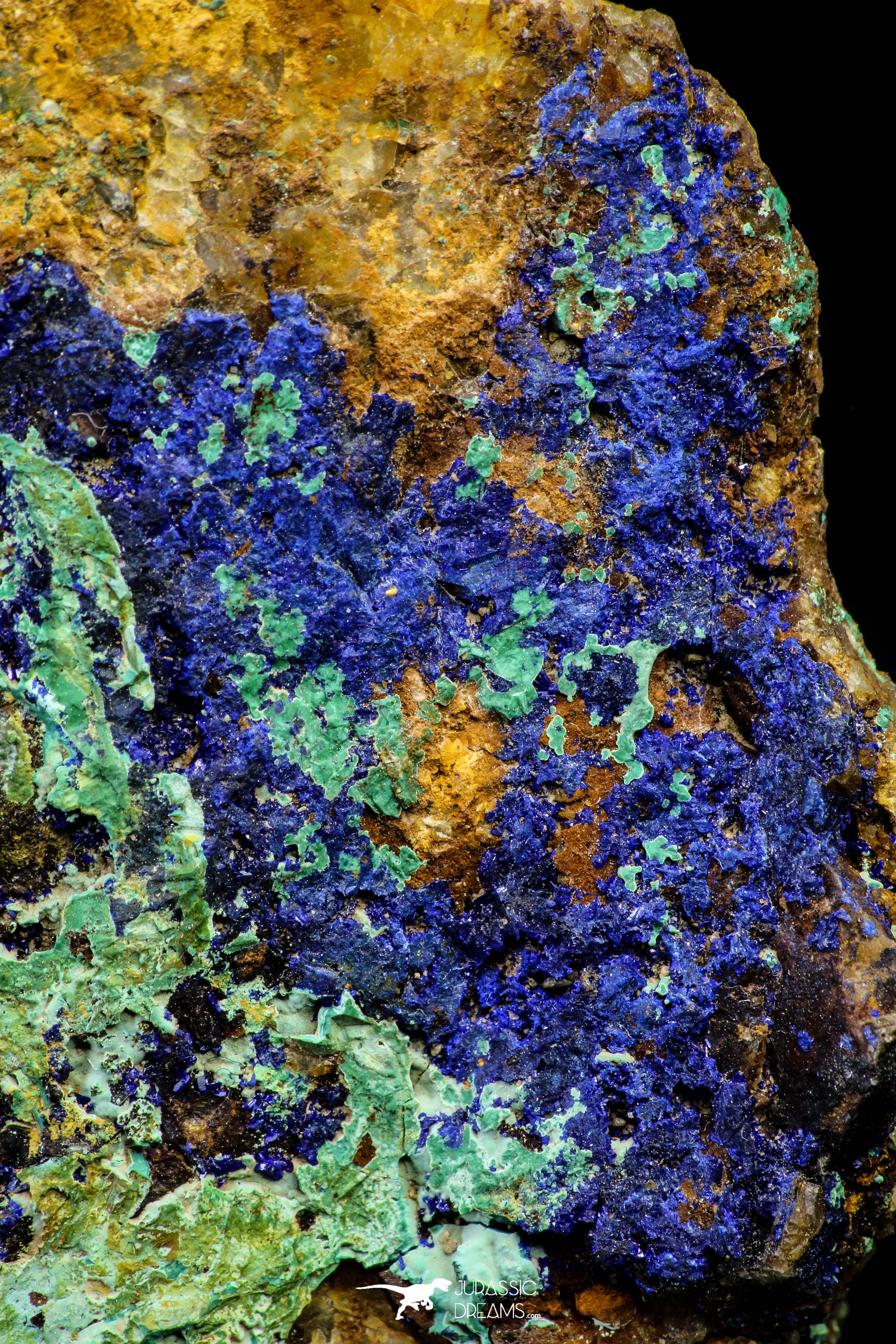 21199 - Beautiful Azurite Cristals   Malachite Cristals   Pyrite Crystals in Quartz Matrix - Alnif (South Morocco)