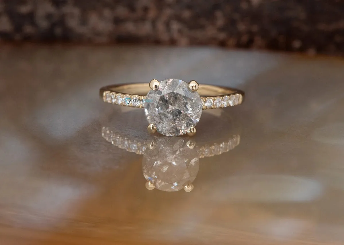 2.12 ct Salt and Pepper diamond engagement ring - Gray diamond