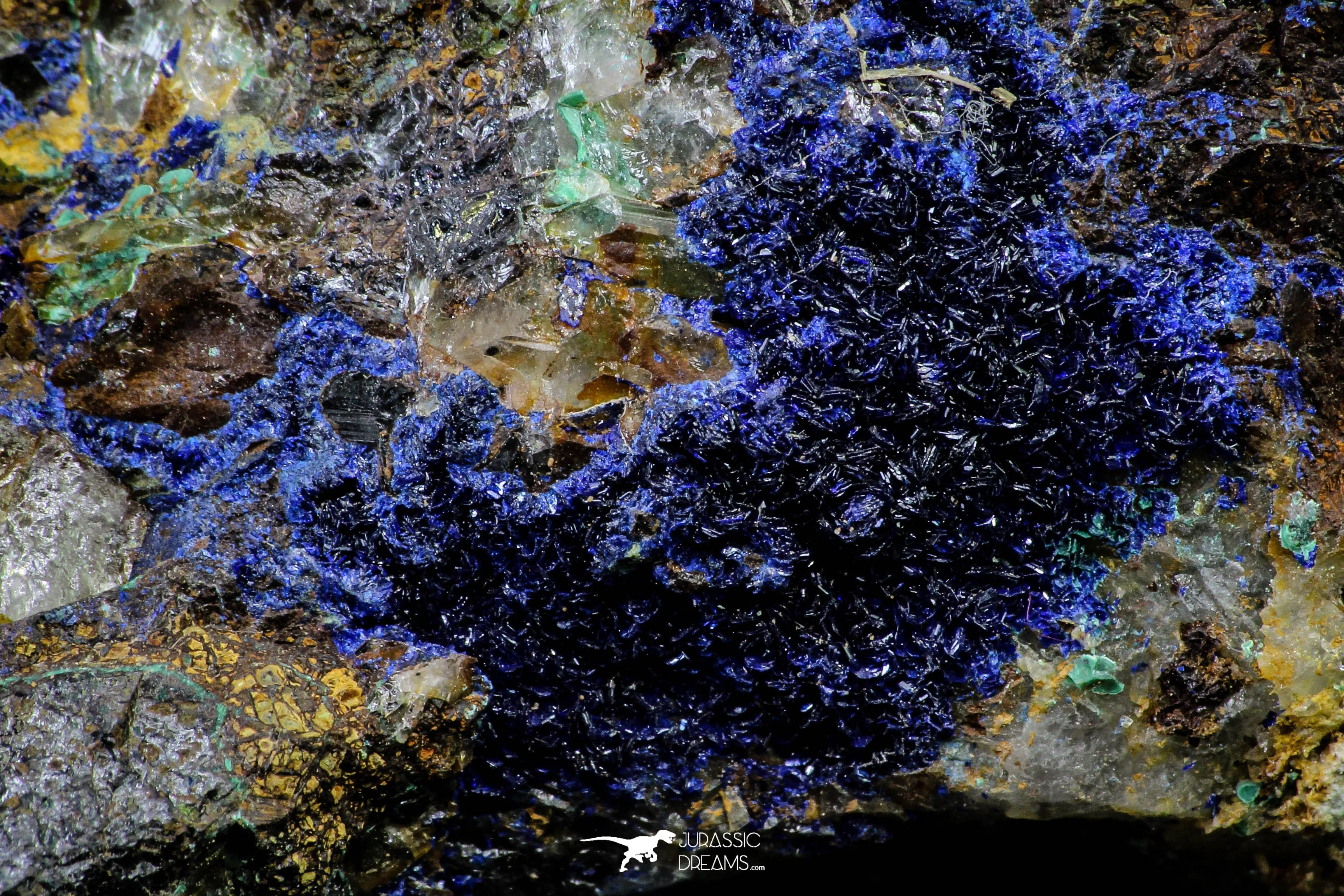 21200 - Beautiful Azurite Cristals   Malachite Cristals   Pyrite Crystals in Quartz Matrix - Alnif (South Morocco)