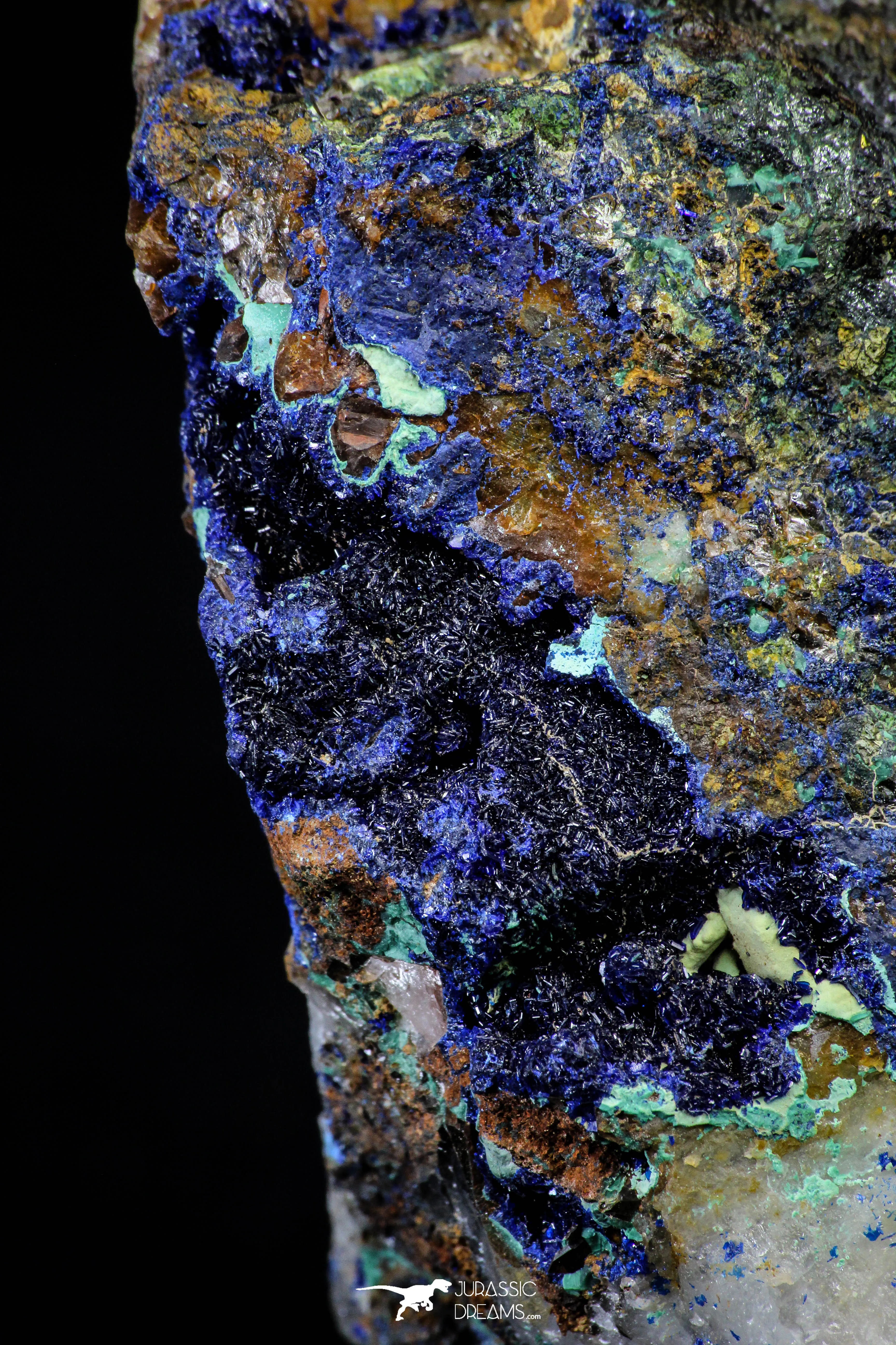 21200 - Beautiful Azurite Cristals   Malachite Cristals   Pyrite Crystals in Quartz Matrix - Alnif (South Morocco)