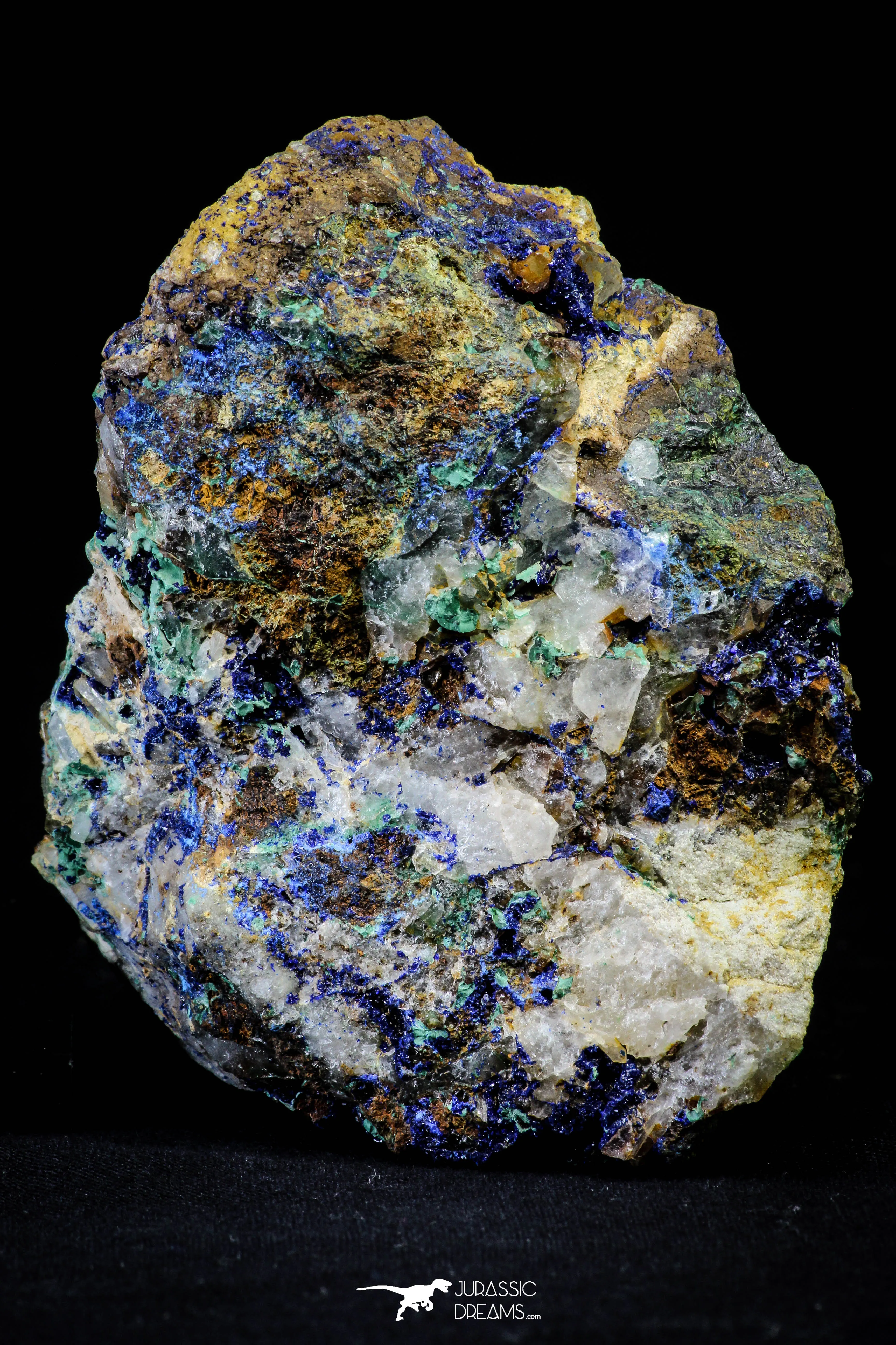21200 - Beautiful Azurite Cristals   Malachite Cristals   Pyrite Crystals in Quartz Matrix - Alnif (South Morocco)