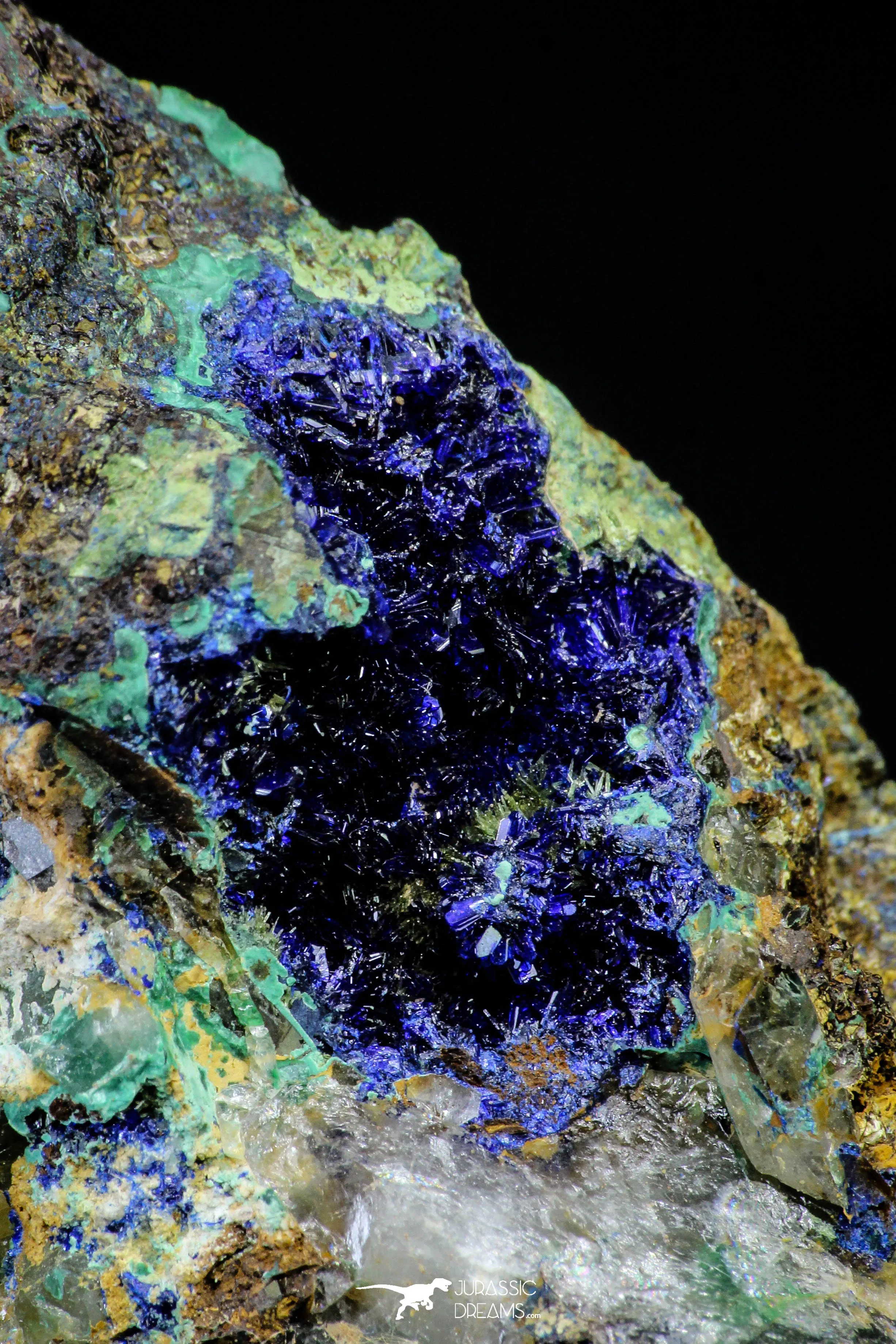 21200 - Beautiful Azurite Cristals   Malachite Cristals   Pyrite Crystals in Quartz Matrix - Alnif (South Morocco)
