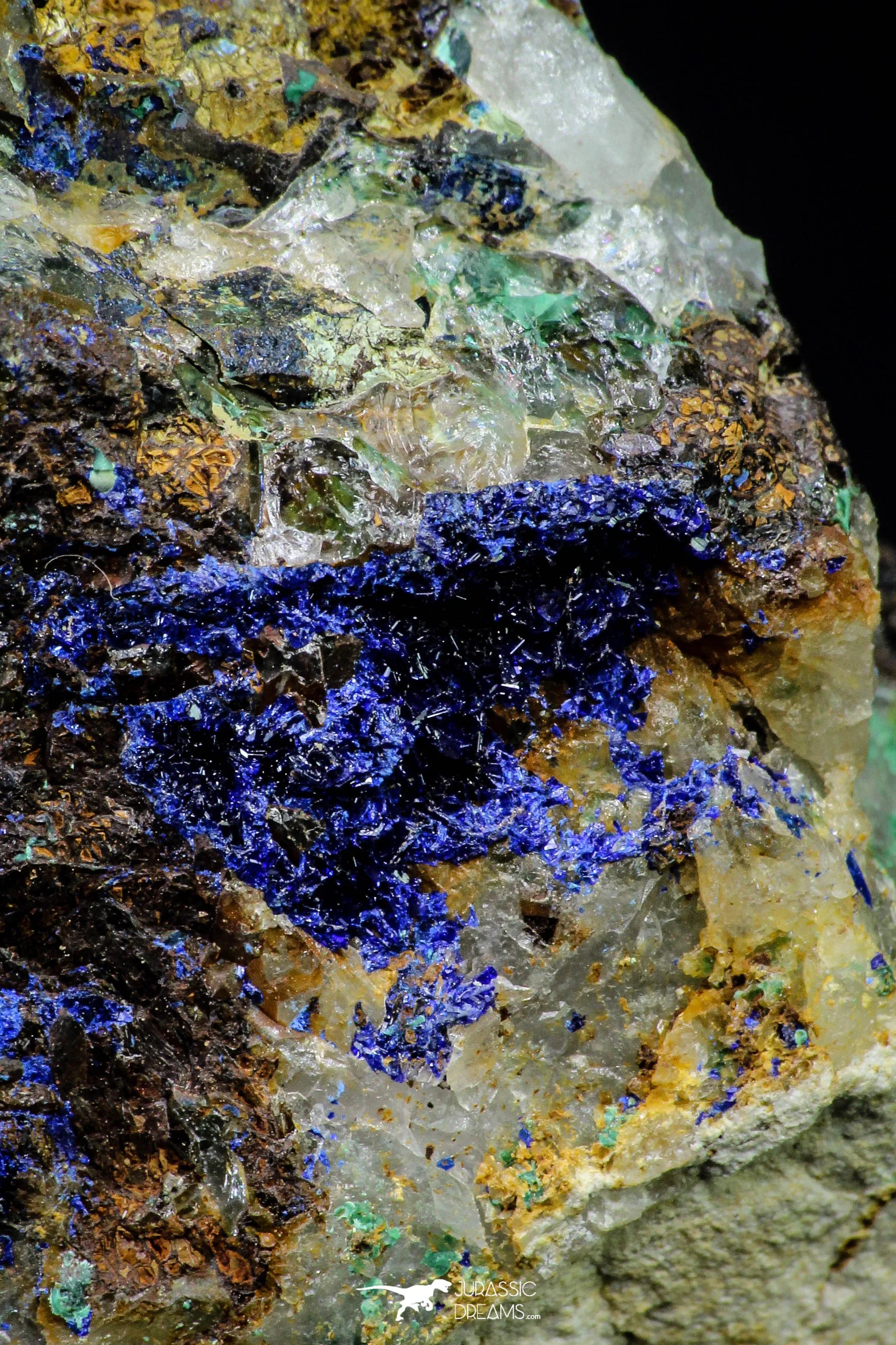 21200 - Beautiful Azurite Cristals   Malachite Cristals   Pyrite Crystals in Quartz Matrix - Alnif (South Morocco)