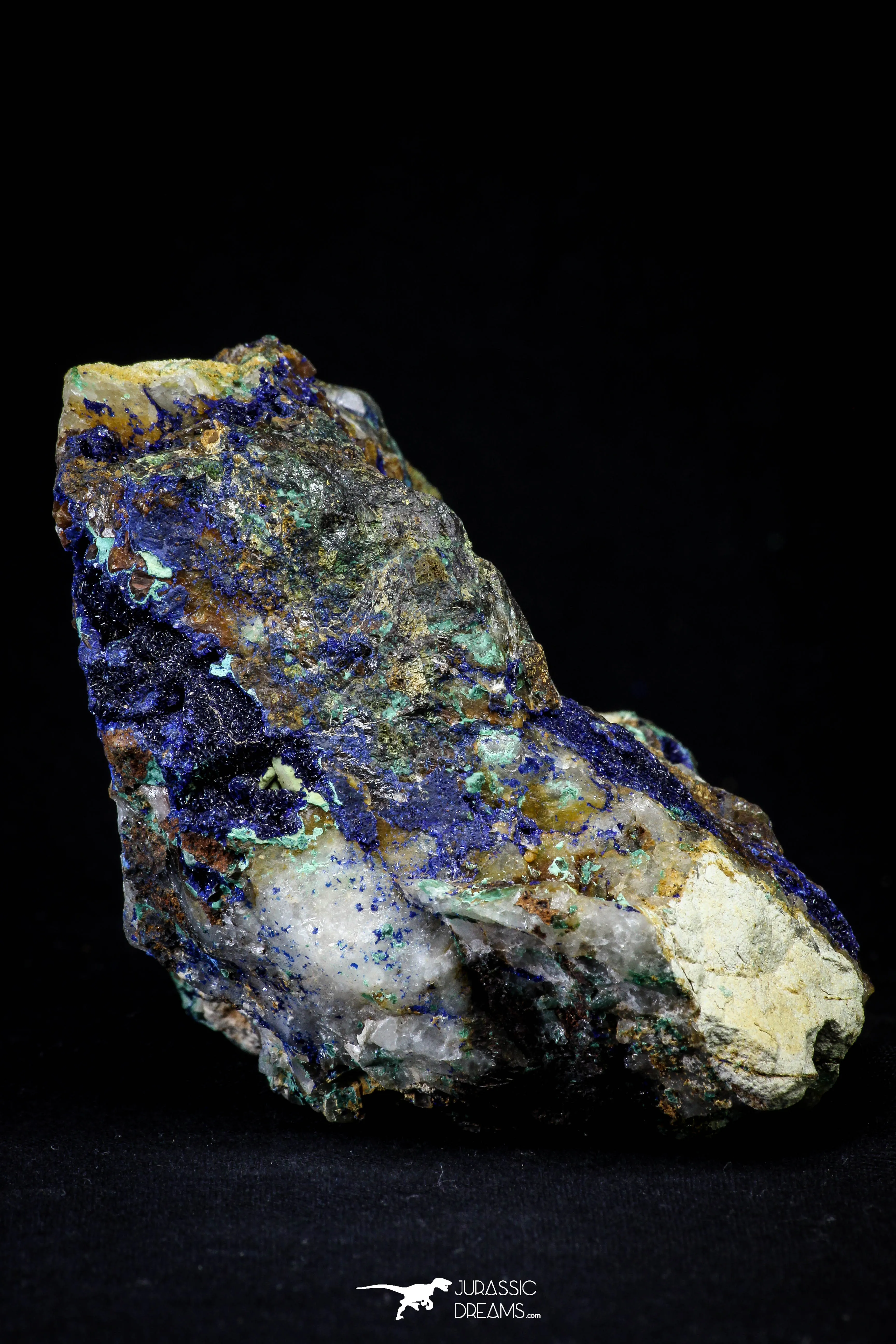 21200 - Beautiful Azurite Cristals   Malachite Cristals   Pyrite Crystals in Quartz Matrix - Alnif (South Morocco)
