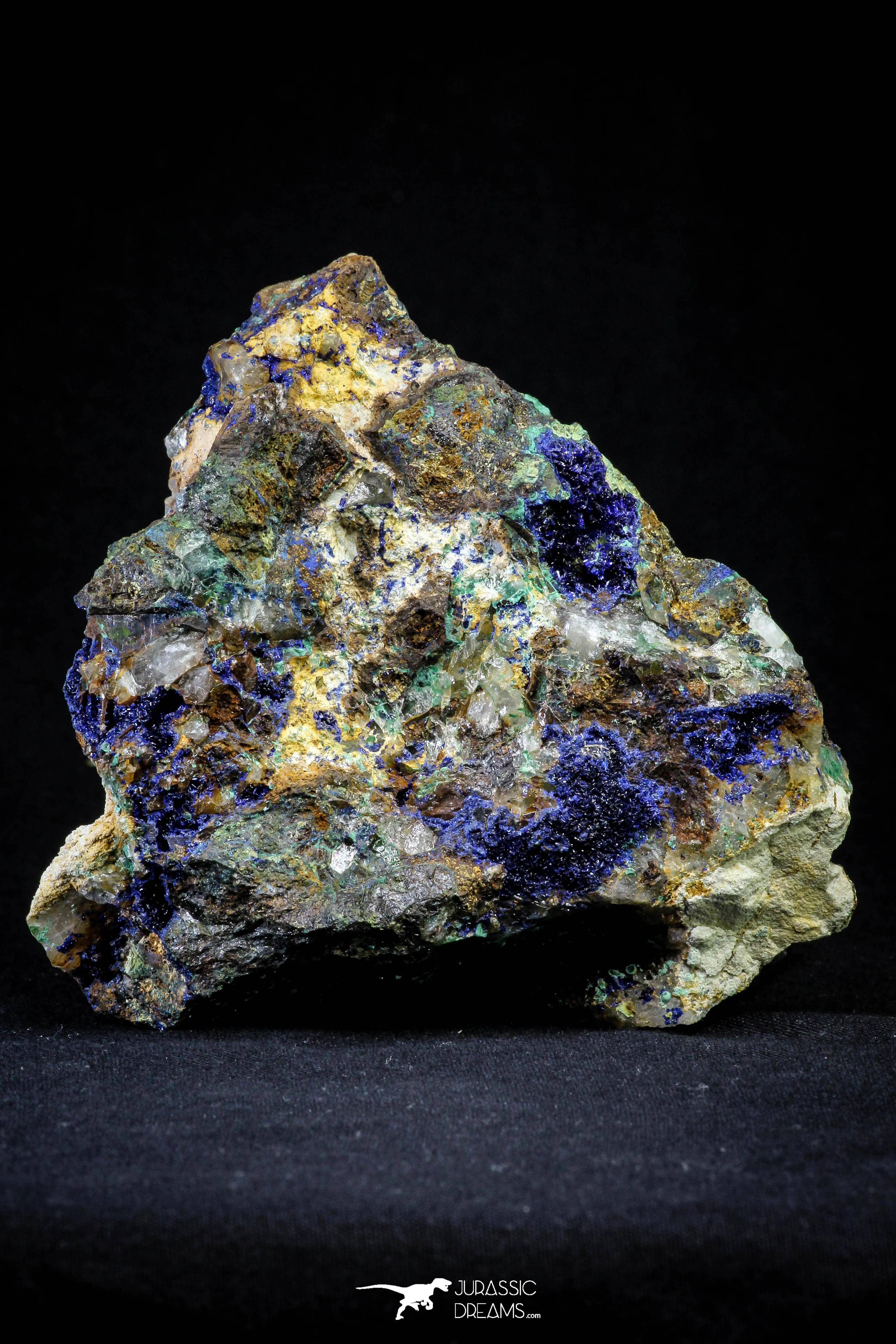 21200 - Beautiful Azurite Cristals   Malachite Cristals   Pyrite Crystals in Quartz Matrix - Alnif (South Morocco)