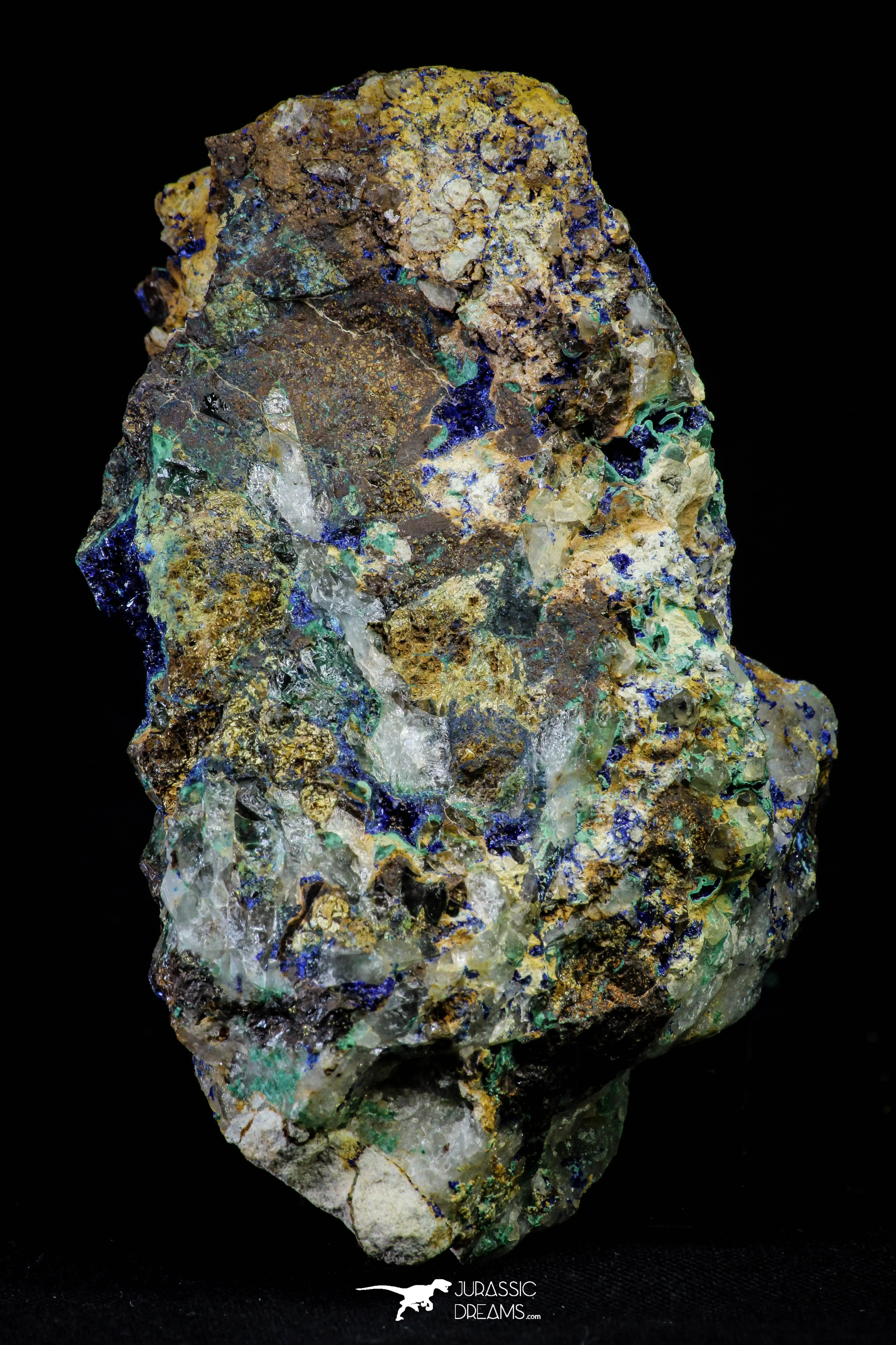 21200 - Beautiful Azurite Cristals   Malachite Cristals   Pyrite Crystals in Quartz Matrix - Alnif (South Morocco)