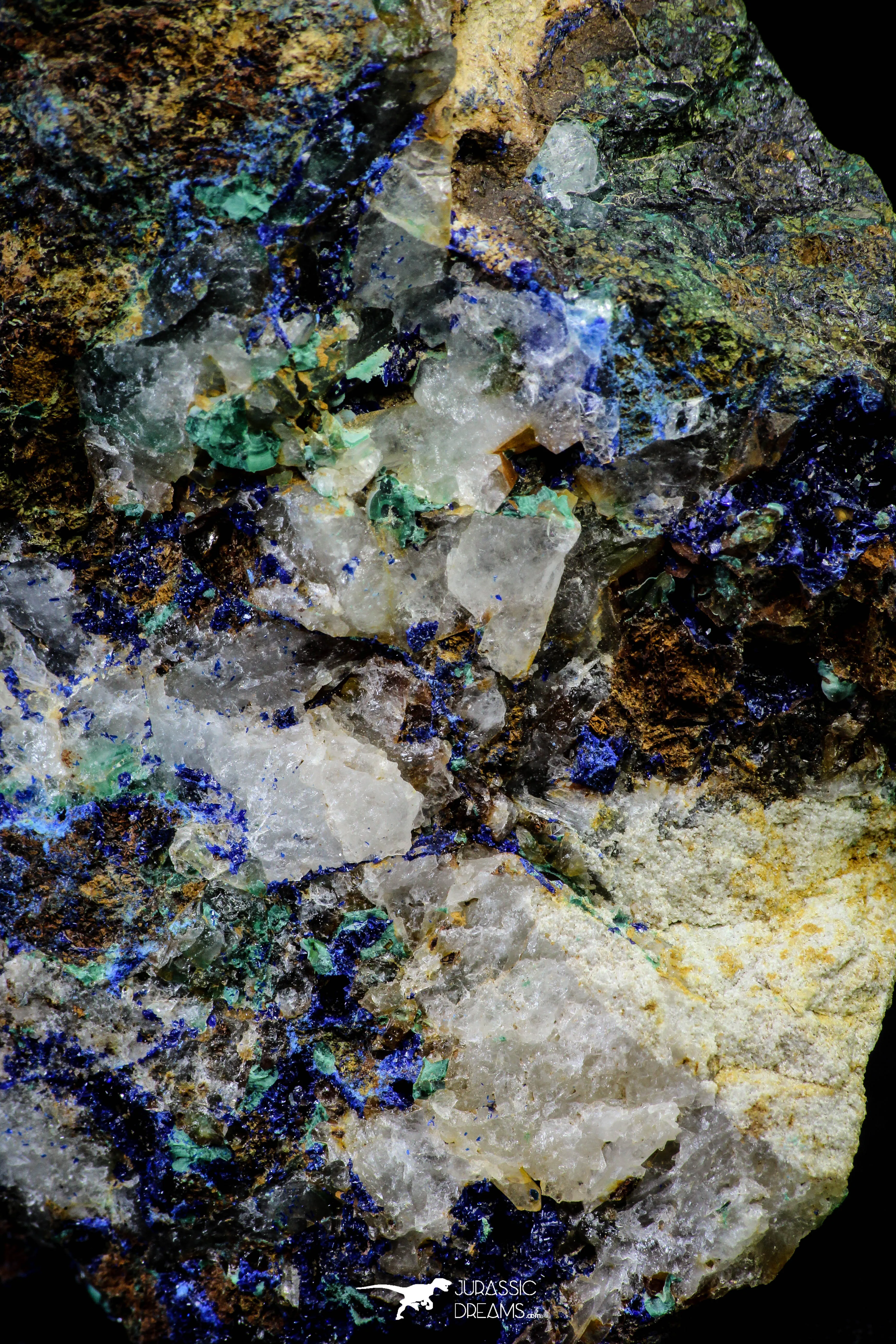 21200 - Beautiful Azurite Cristals   Malachite Cristals   Pyrite Crystals in Quartz Matrix - Alnif (South Morocco)