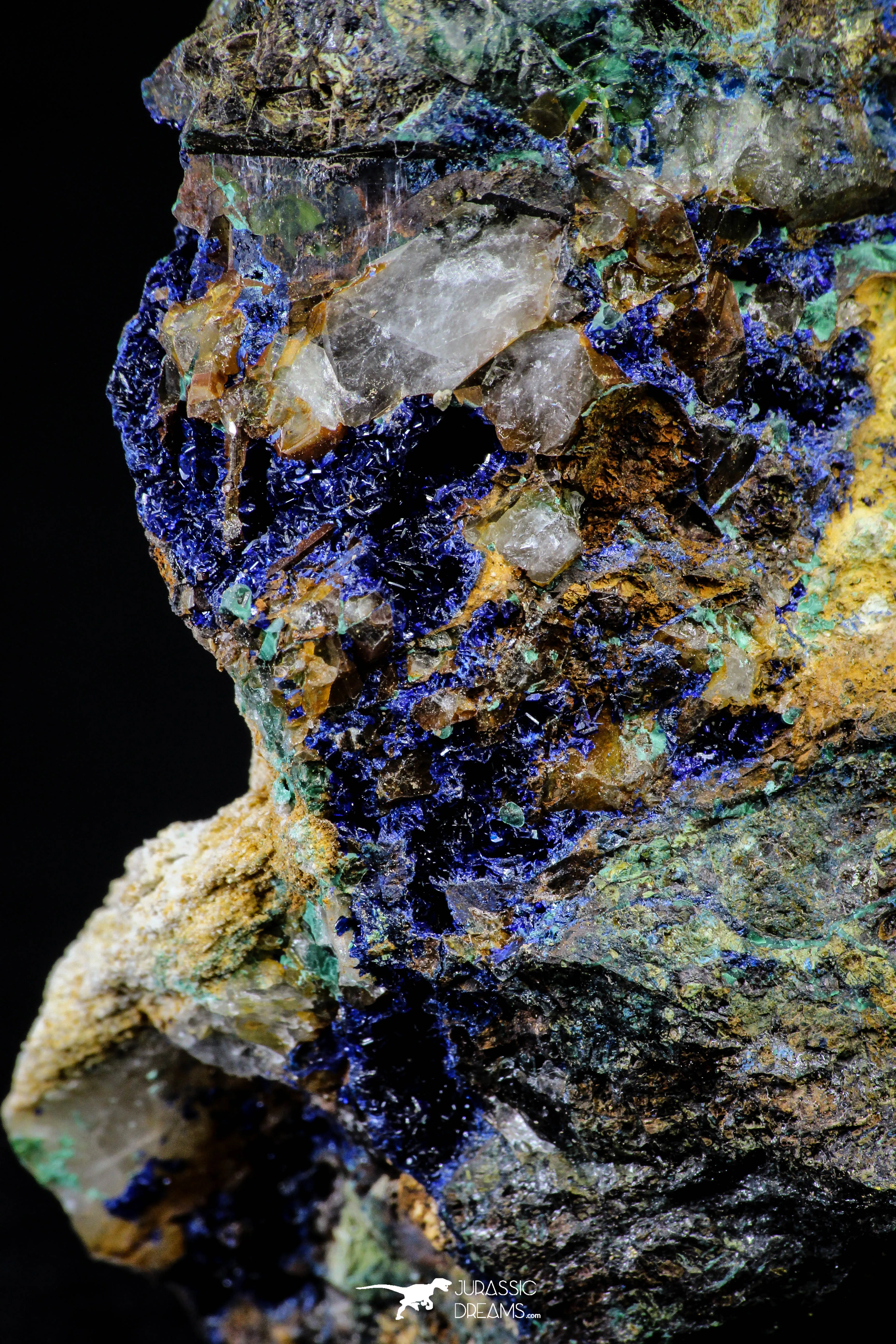 21200 - Beautiful Azurite Cristals   Malachite Cristals   Pyrite Crystals in Quartz Matrix - Alnif (South Morocco)