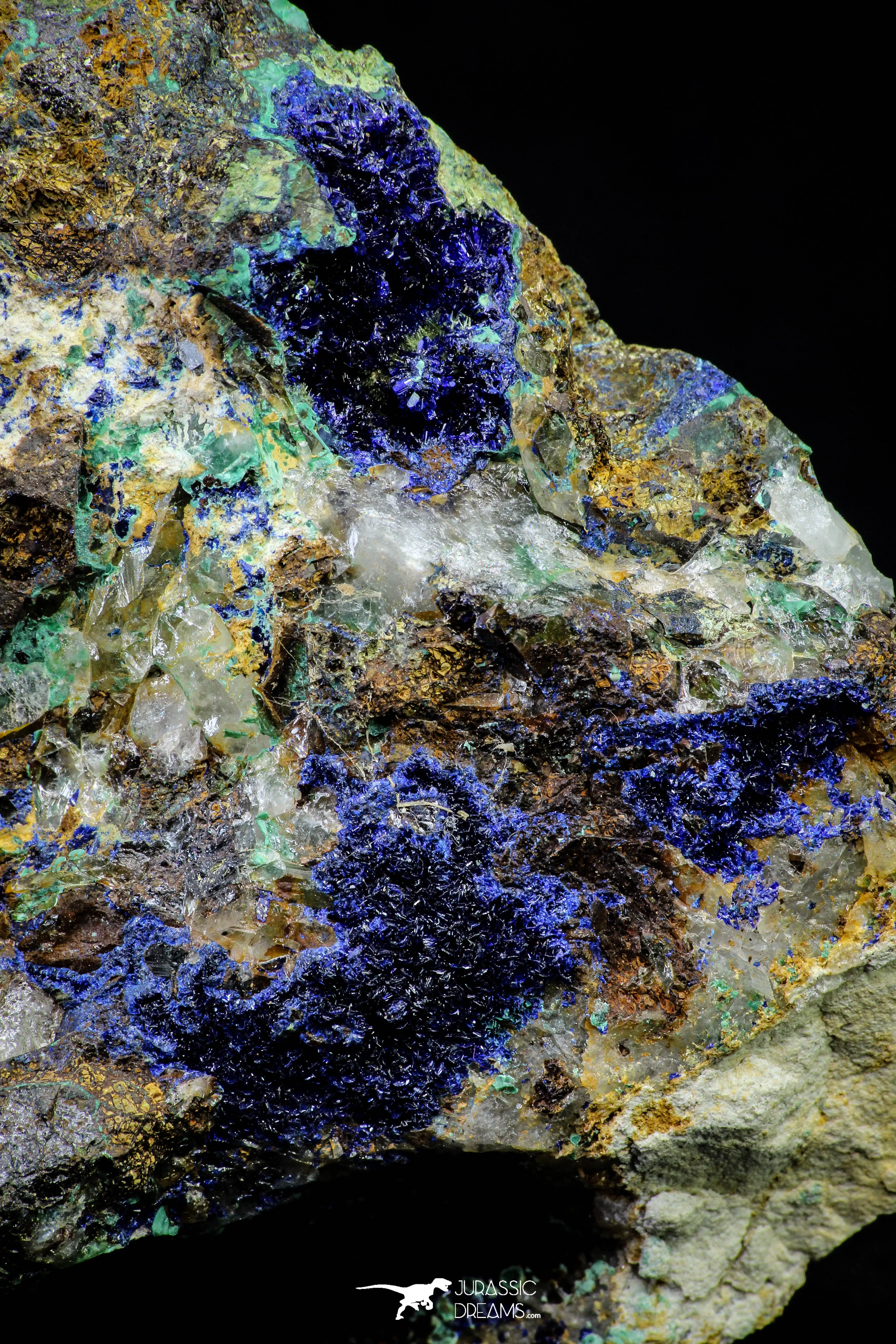 21200 - Beautiful Azurite Cristals   Malachite Cristals   Pyrite Crystals in Quartz Matrix - Alnif (South Morocco)