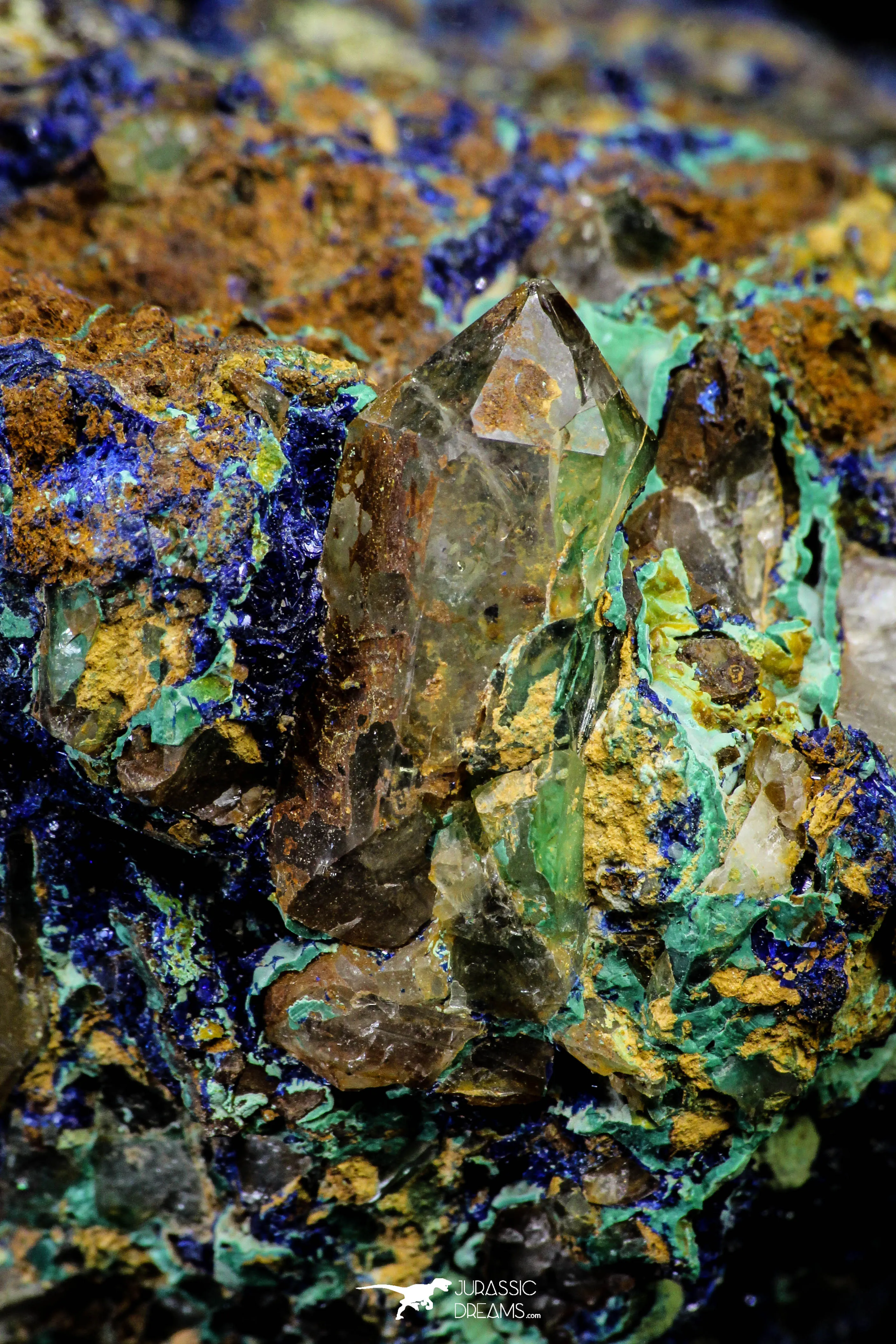 21201 - Beautiful Azurite Cristals   Malachite Cristals   Pyrite Crystals in Quartz Matrix - Alnif (South Morocco)