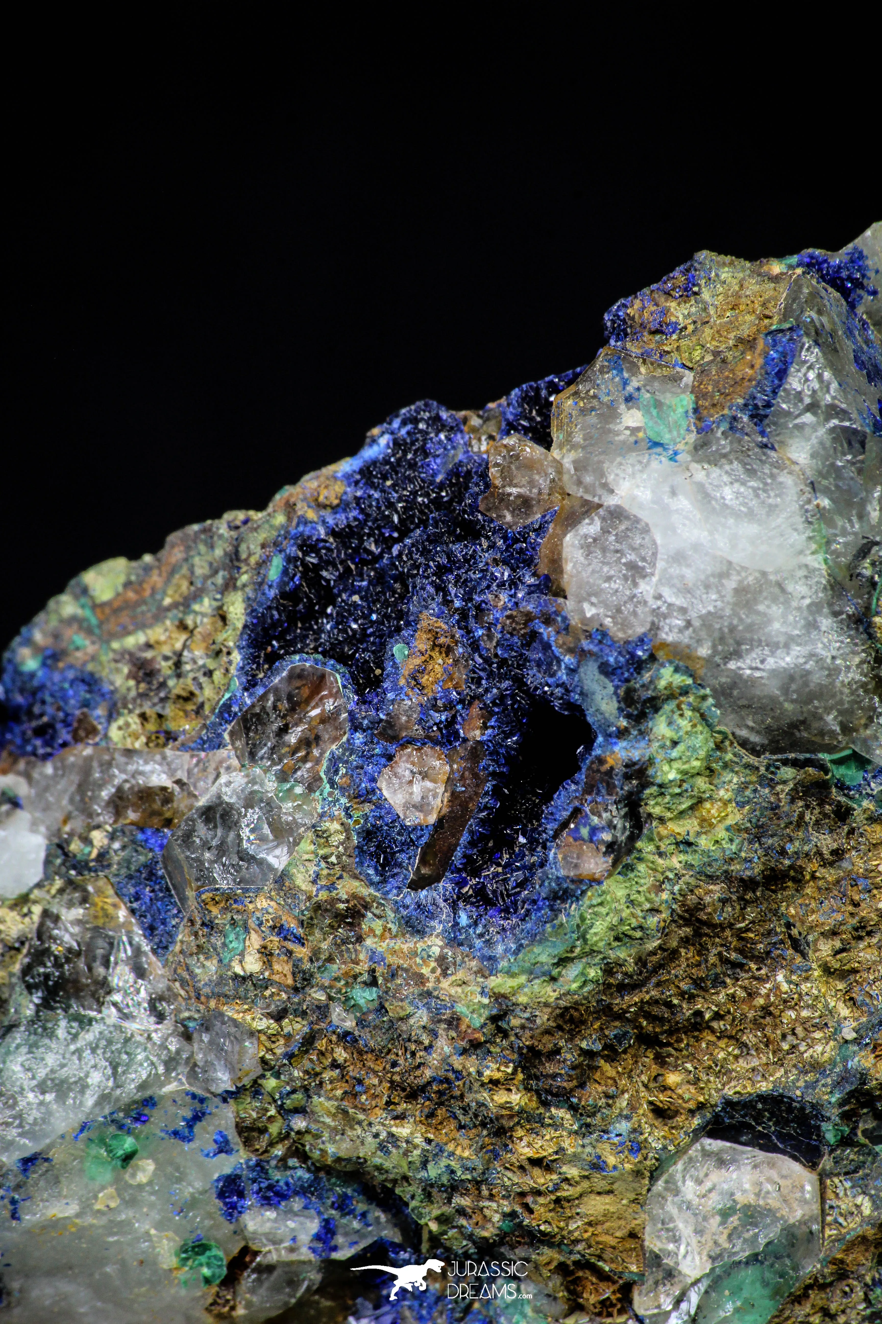 21201 - Beautiful Azurite Cristals   Malachite Cristals   Pyrite Crystals in Quartz Matrix - Alnif (South Morocco)
