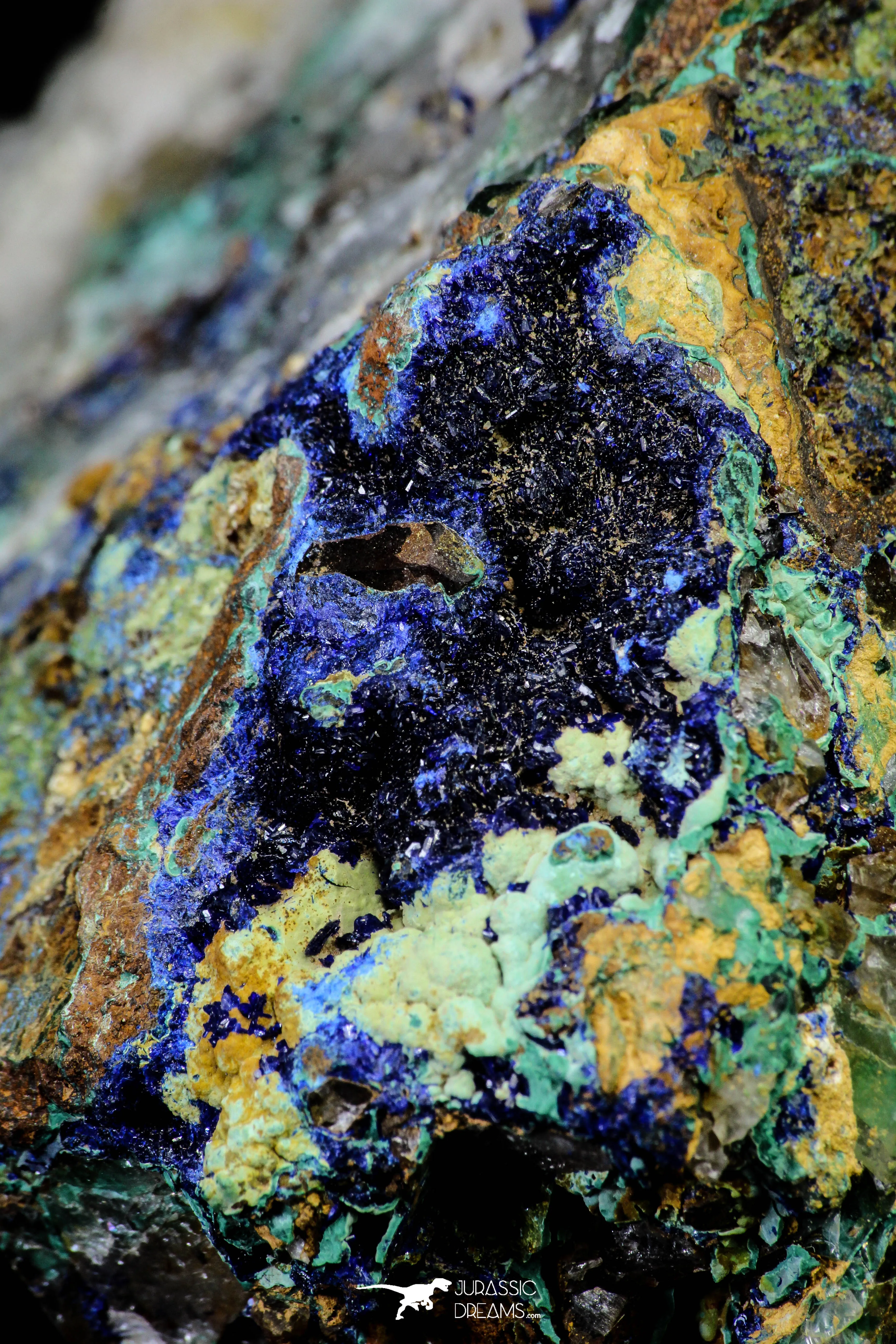 21201 - Beautiful Azurite Cristals   Malachite Cristals   Pyrite Crystals in Quartz Matrix - Alnif (South Morocco)