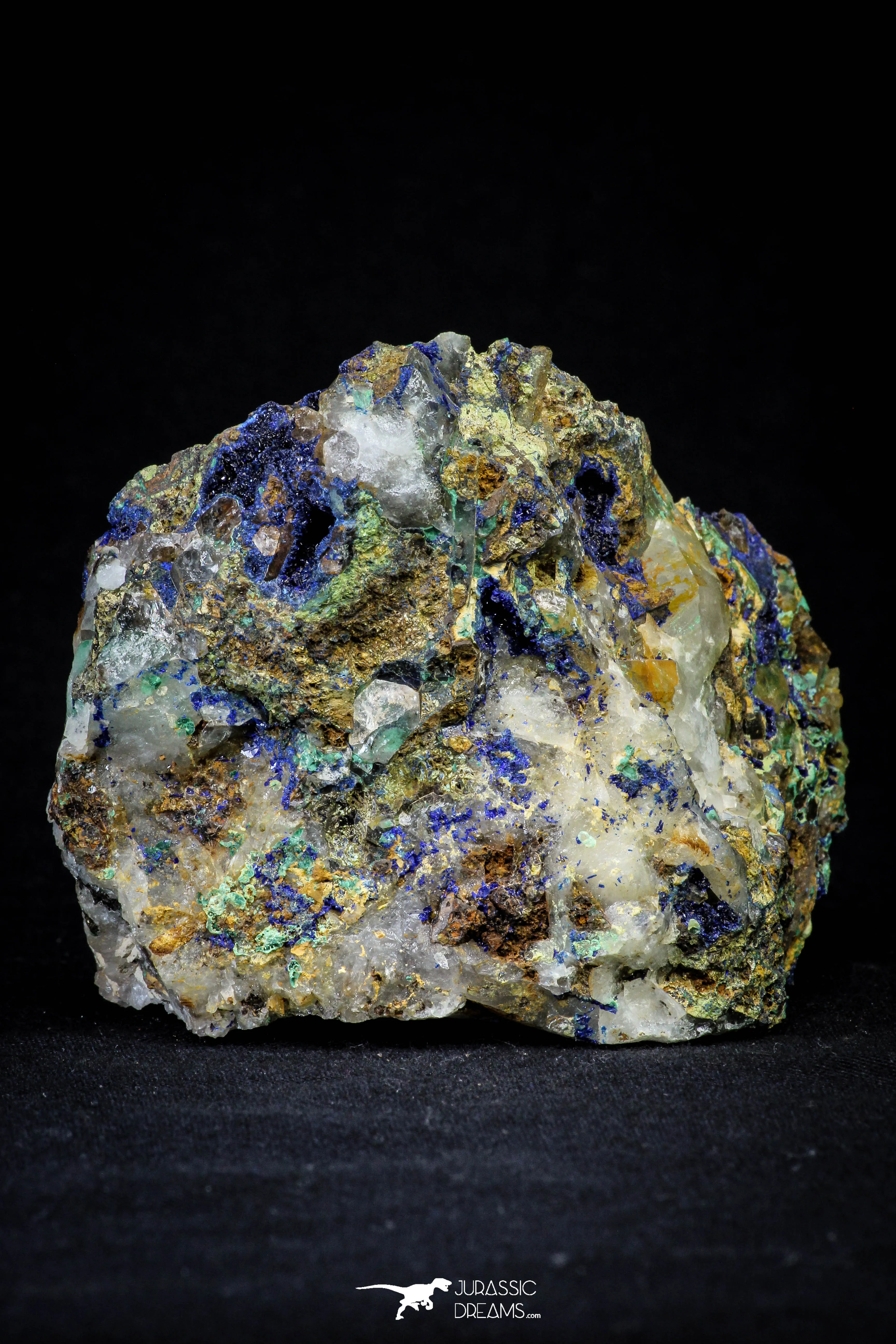 21201 - Beautiful Azurite Cristals   Malachite Cristals   Pyrite Crystals in Quartz Matrix - Alnif (South Morocco)