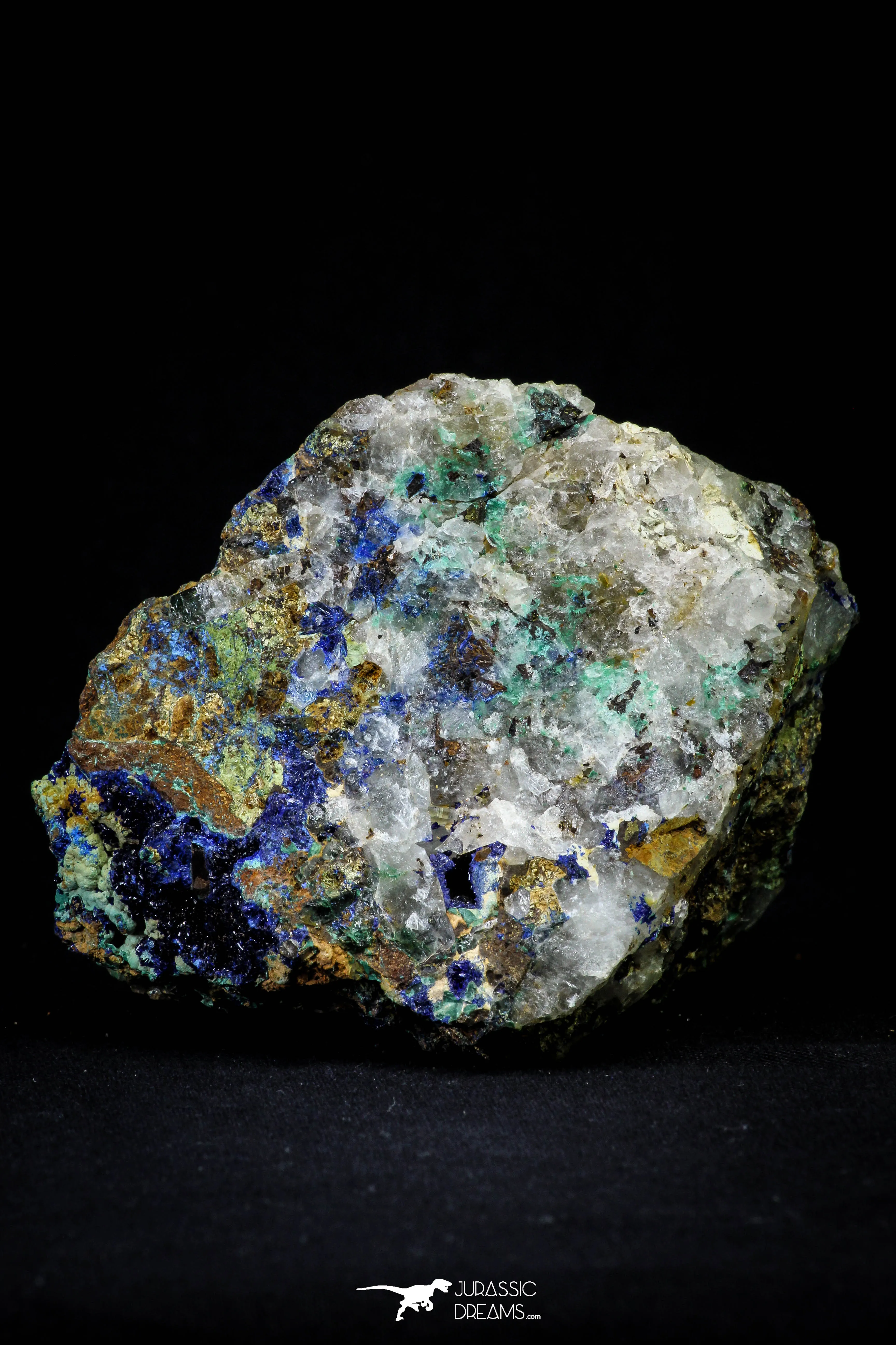 21201 - Beautiful Azurite Cristals   Malachite Cristals   Pyrite Crystals in Quartz Matrix - Alnif (South Morocco)