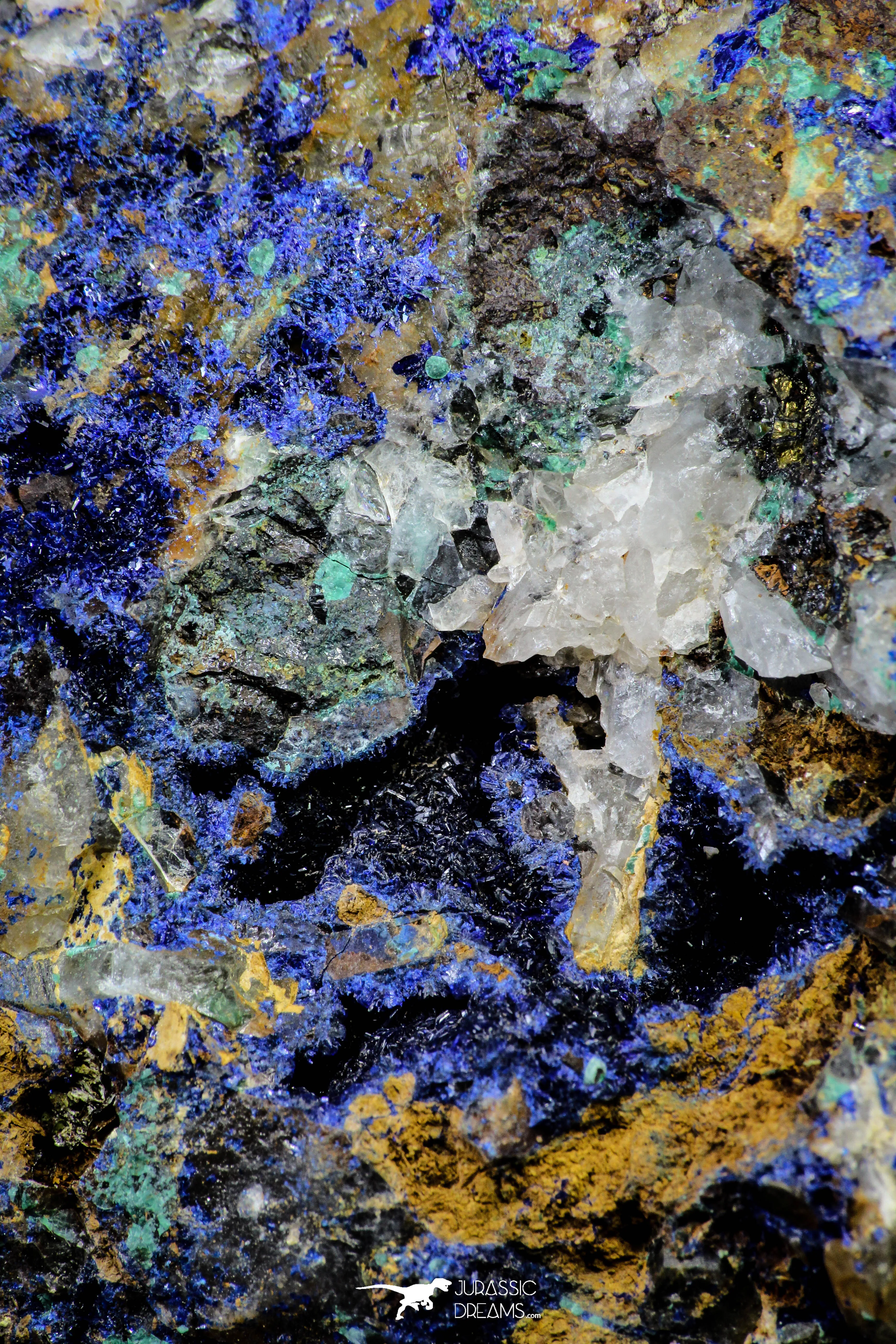 21201 - Beautiful Azurite Cristals   Malachite Cristals   Pyrite Crystals in Quartz Matrix - Alnif (South Morocco)
