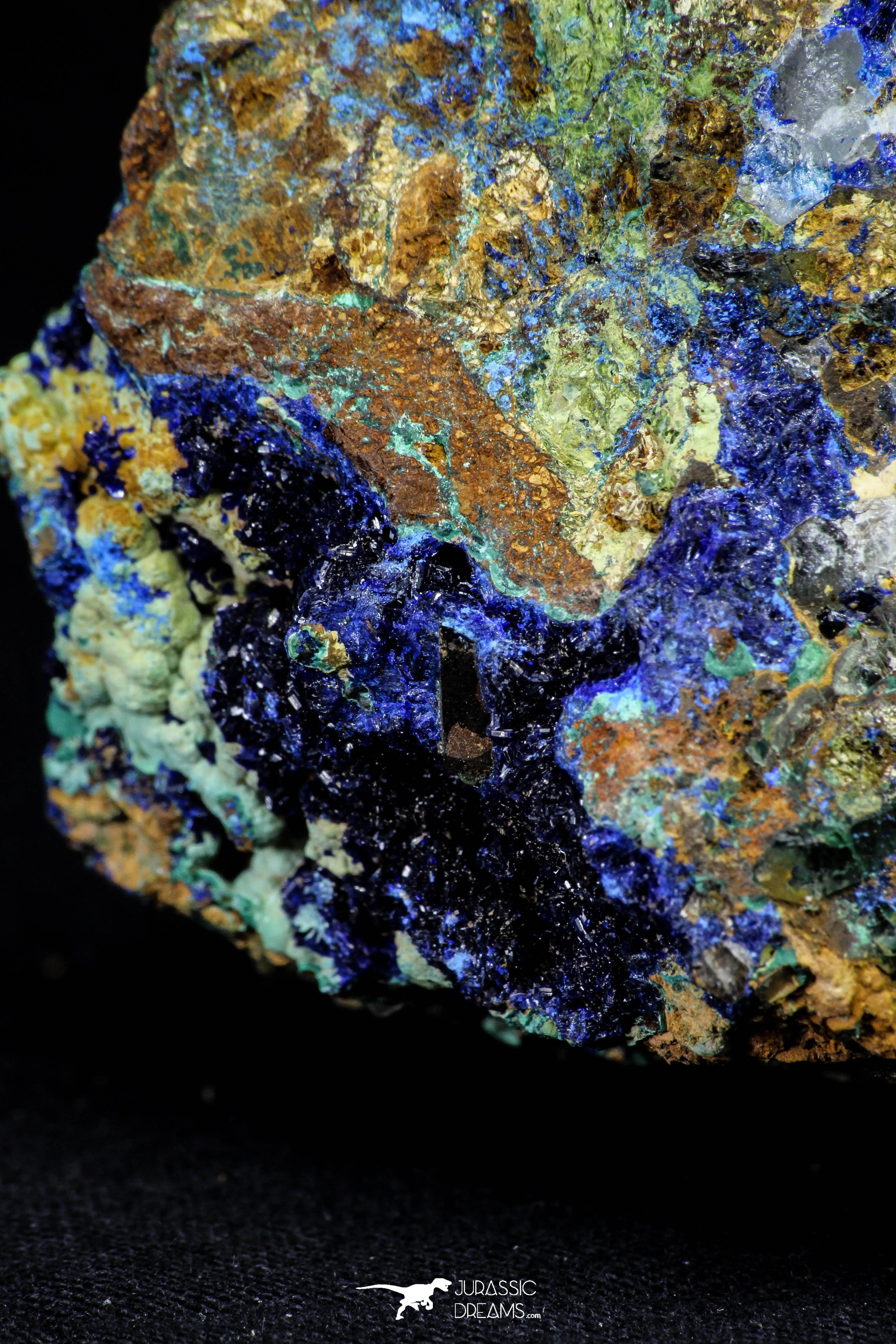 21201 - Beautiful Azurite Cristals   Malachite Cristals   Pyrite Crystals in Quartz Matrix - Alnif (South Morocco)
