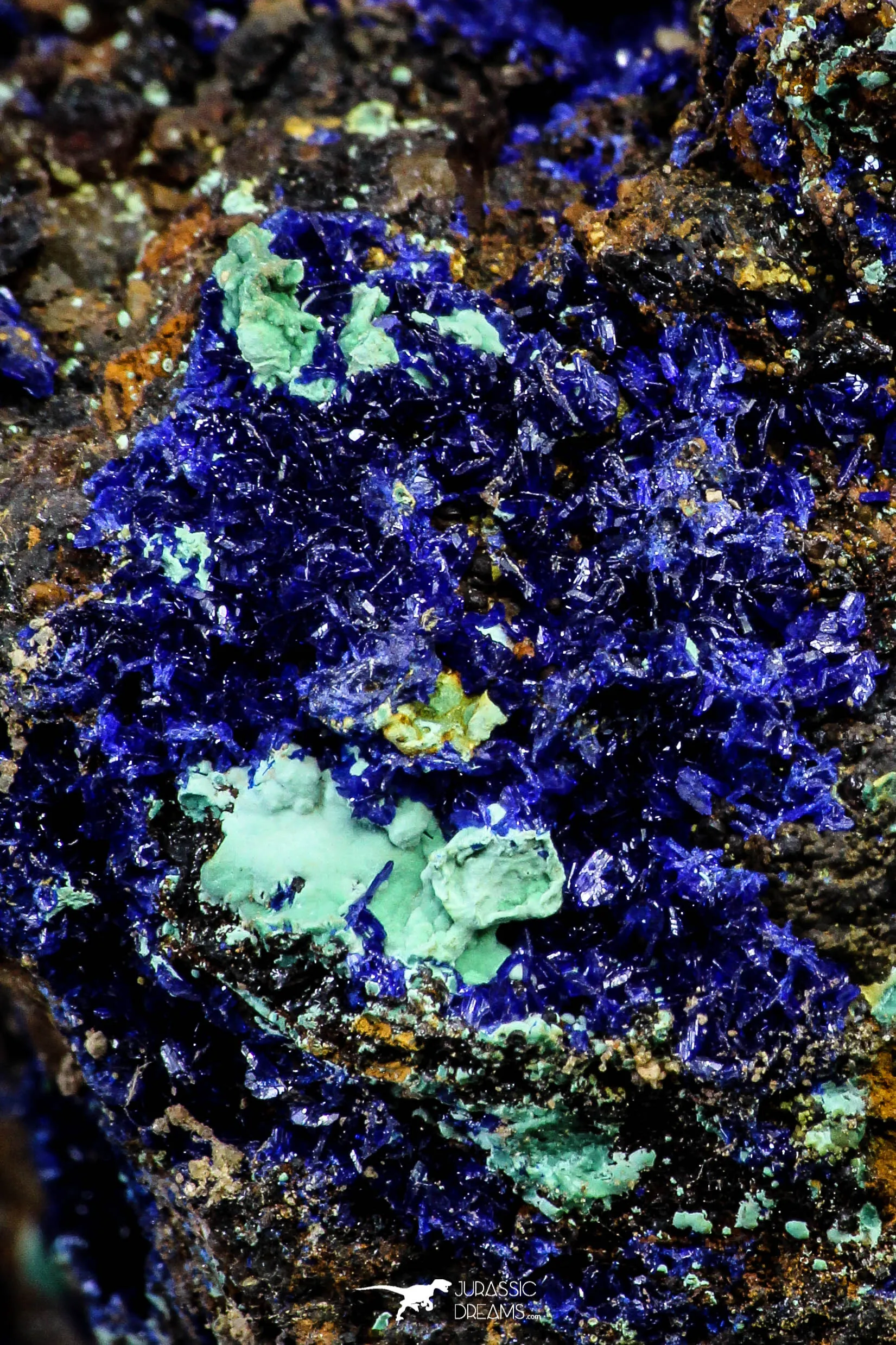21202 - Beautiful Azurite Cristals   Malachite Cristals in Quartz Matrix - Alnif (South Morocco)