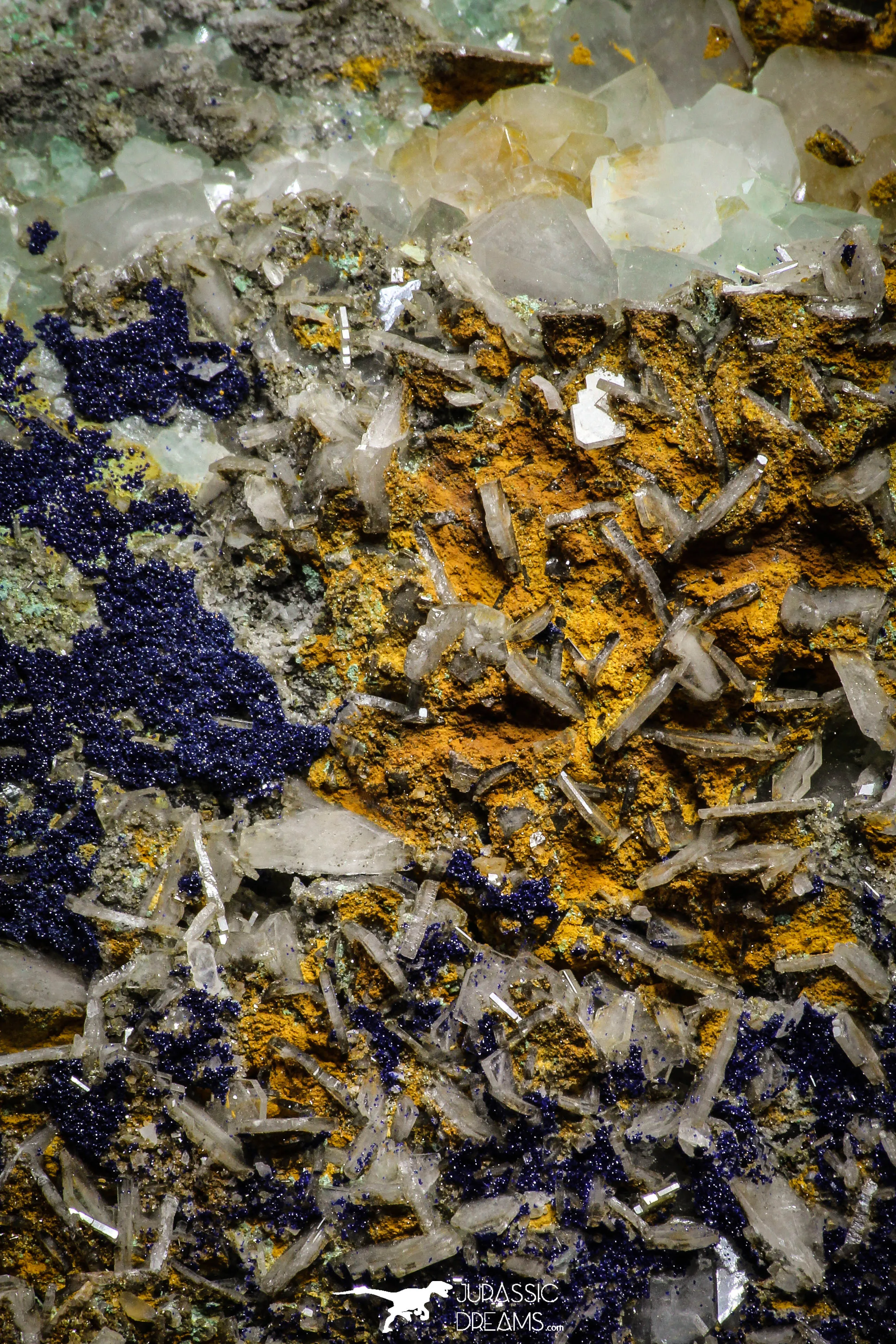 22197 - Azurite Crystals   Quartz Crystals   Barite Crystals in Natural Matrix