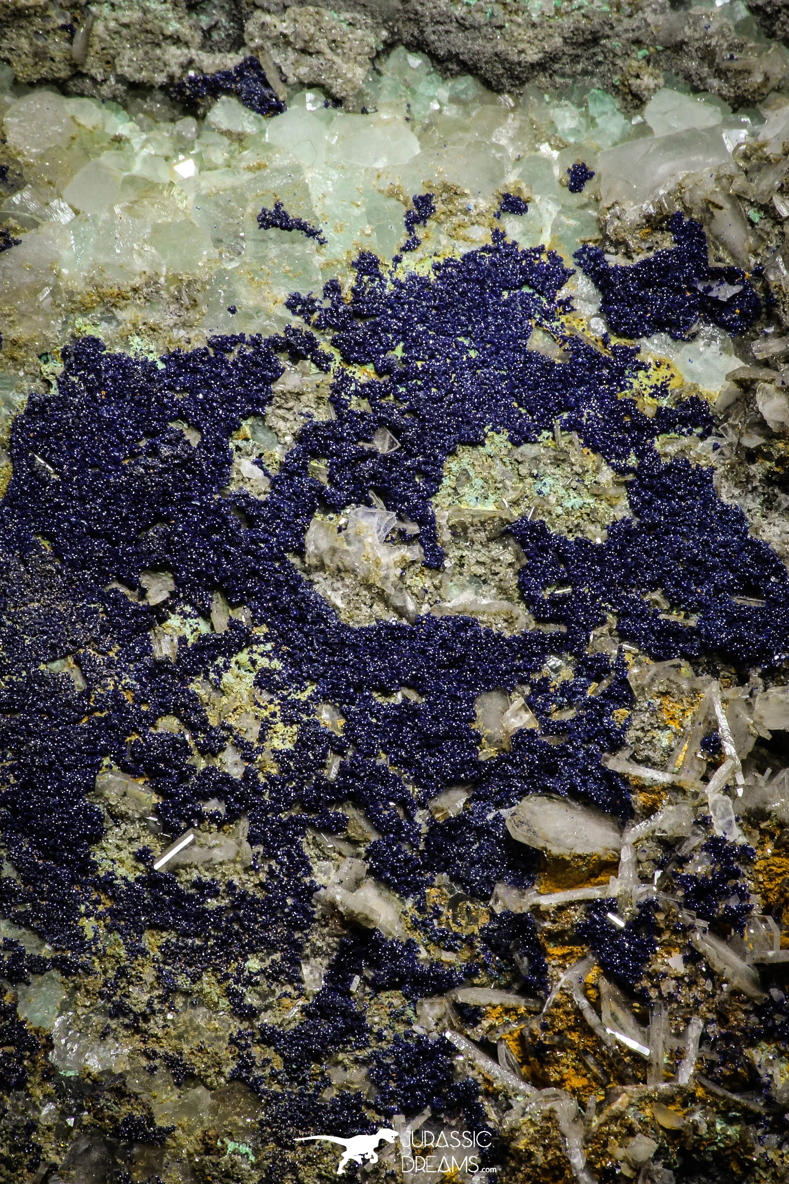 22197 - Azurite Crystals   Quartz Crystals   Barite Crystals in Natural Matrix