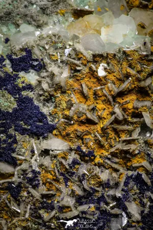 22197 - Azurite Crystals   Quartz Crystals   Barite Crystals in Natural Matrix