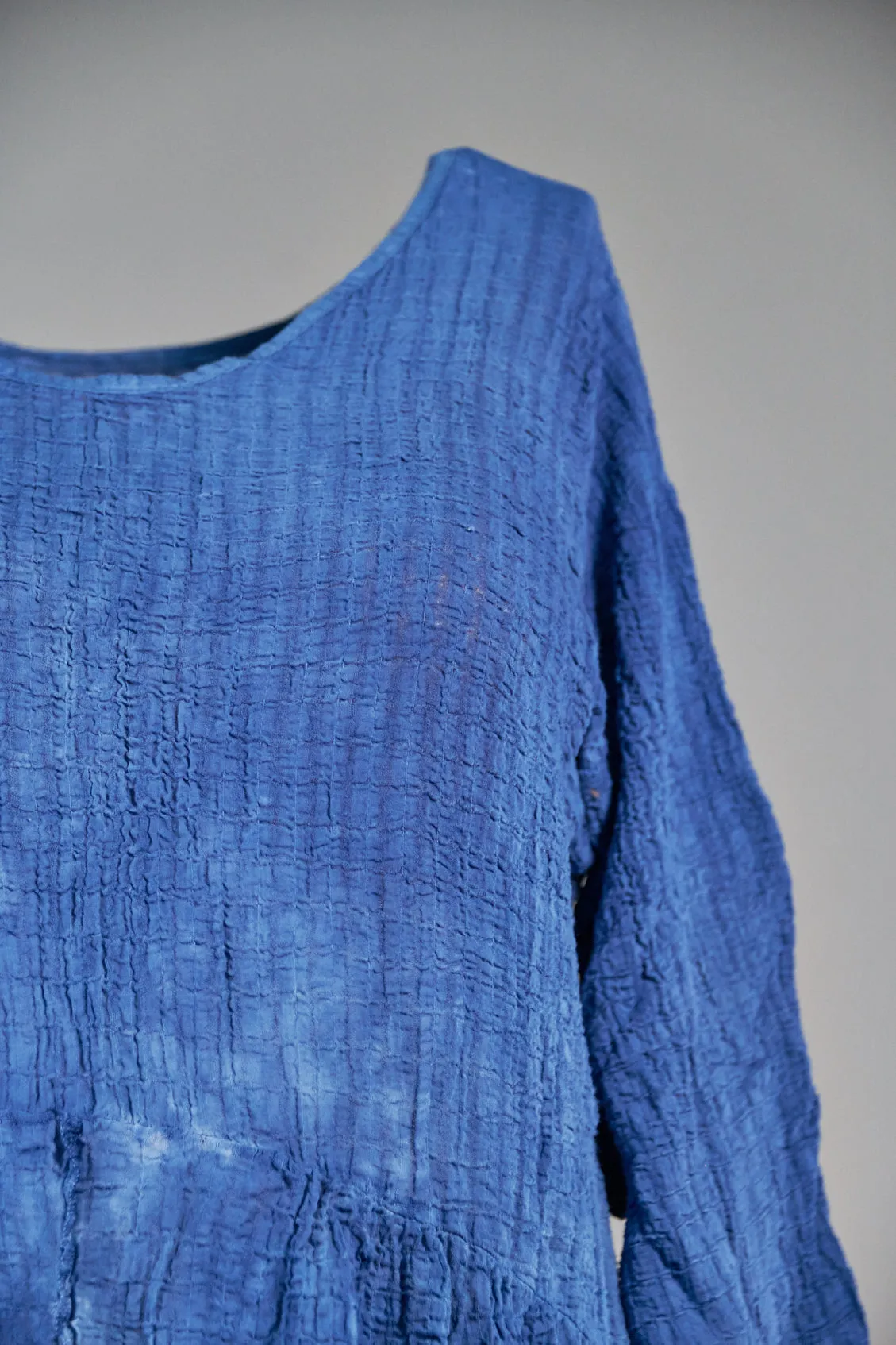 2259 Hand Dyed 2 Pocket Crinkle Dress-Indigo ( deep blue) Clouds