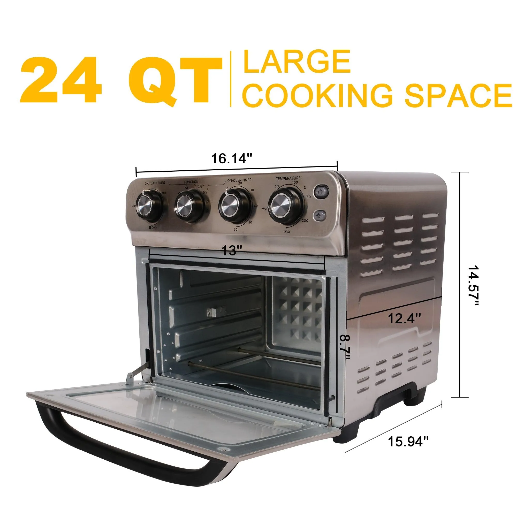 24QT Air Fryer Toaster Oven Combo | 8-in-1 Convection Countertop Oven with 4 Accessories | Stainless Steel Finish, 1700W Power