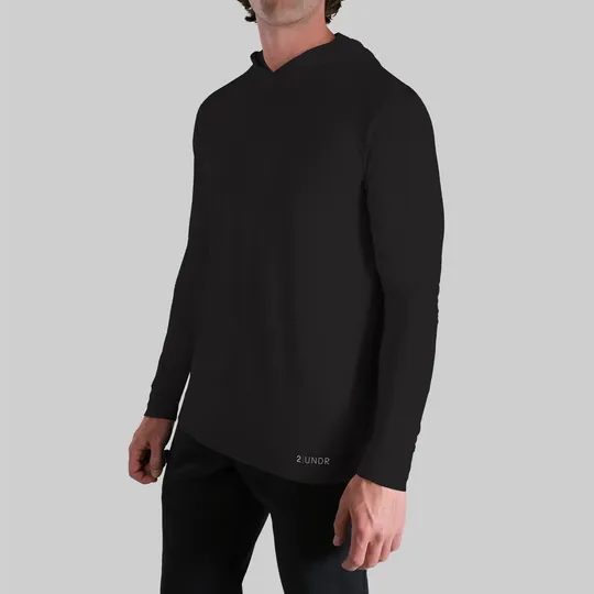 2UNDR - Luxury Long Sleeve Hooded Tee - Black