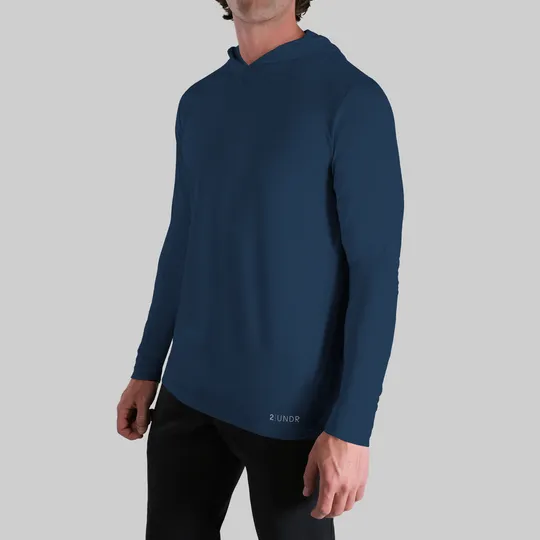 2UNDR - Luxury Long Sleeve Hooded Tee - Pacific Navy