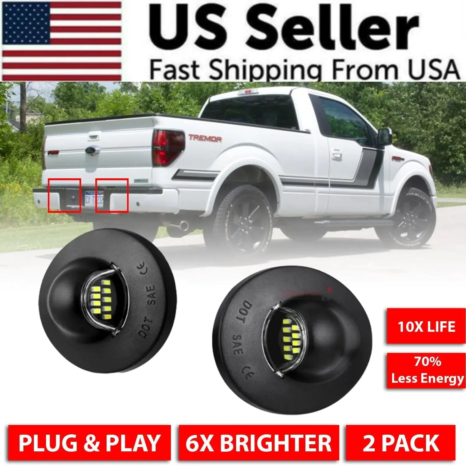 2X LED License Plate Light Rear Bumper Tag Assembly Lamp For Ford F150 F250 F350